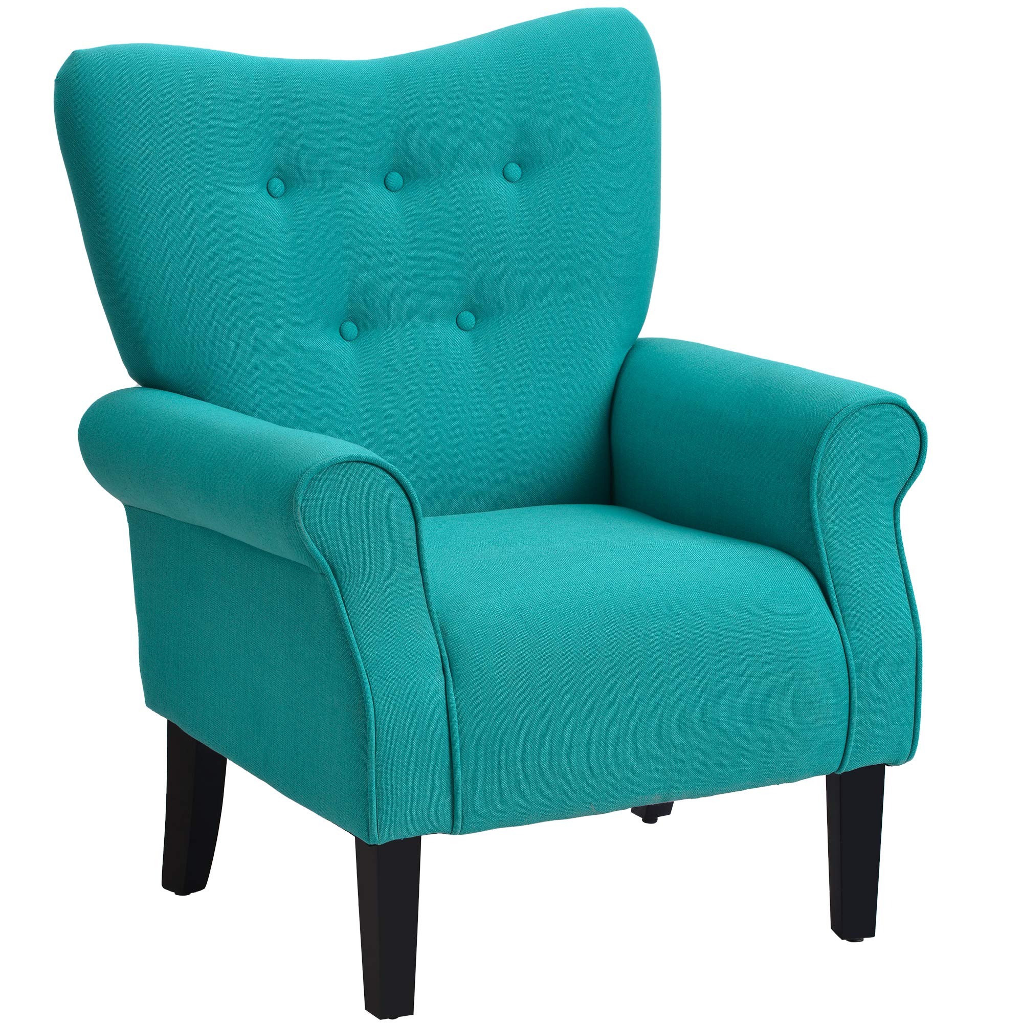 Modern Accent Arm Chair with High Wingback, Thick Cushion & Wooden Legs - Tufted Linen Club Sofa Chair for Living Room, Bedroom or Office (Mallard Teal + Foam) - Perfect for Reading Nooks, Lounge Areas & Home Decor