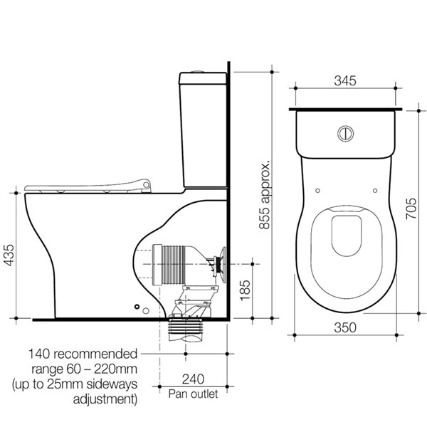 Caroma Opal Cleanflush Easy Height Wall-Faced Close Coupled Toilet Suite - Modern Water-Saving Bathroom Solution for Home & Commercial Use