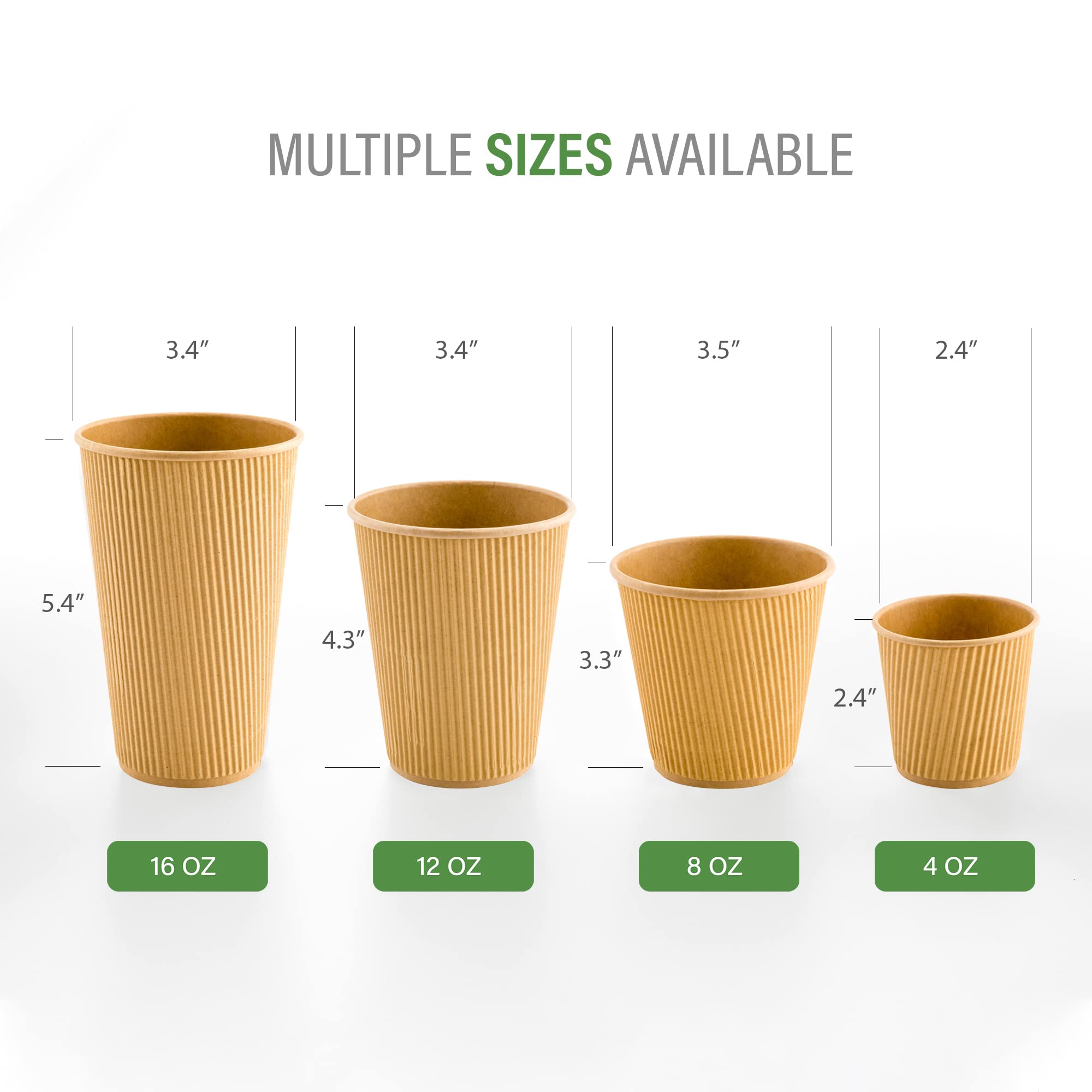 500 Pack 16oz Disposable Coffee Cups with Ripple Wall Design - Kraft Paper Insulated Hot Cups for Coffee, Tea & Hot Beverages (Lids Sold Separately) - Perfect for Cafes, Offices, Catering & Takeout Services