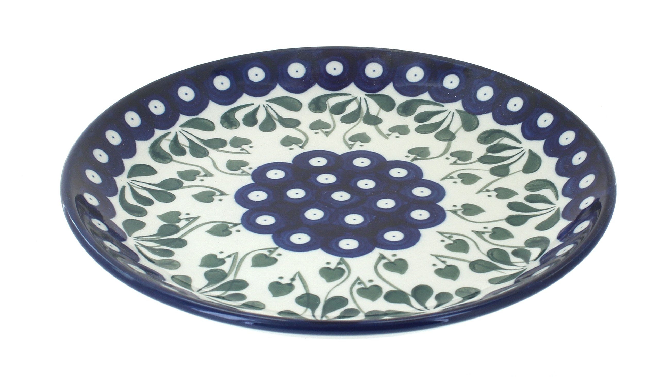 Handmade Blue Rose Polish Pottery Alyce Dessert Plate - Elegant Floral Design for Afternoon Tea, Wedding Favors & Home Decor