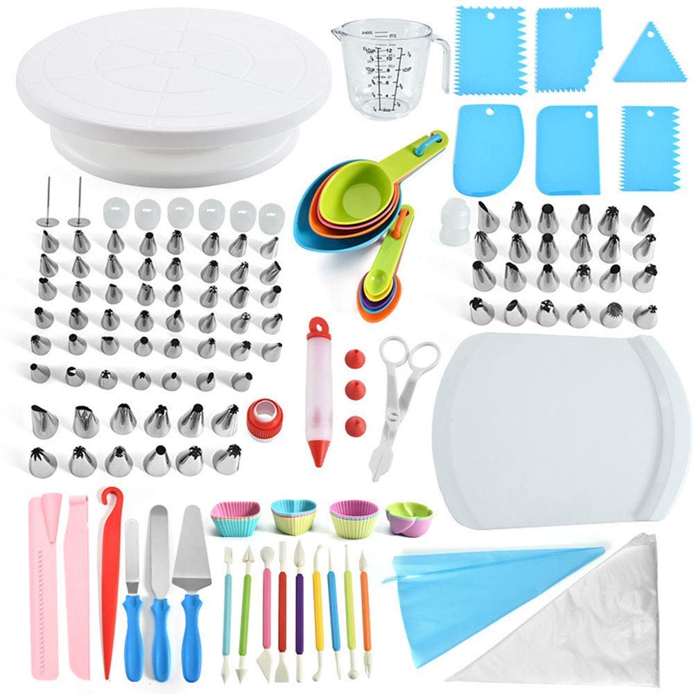**194-Piece Cake Decorating Kit - Baking Tools Set with Decorating Tips, Turntable, Measuring Spoons & Cups - Perfect for DIY Cakes, Cupcakes, and Pastry Decorating at Home**
