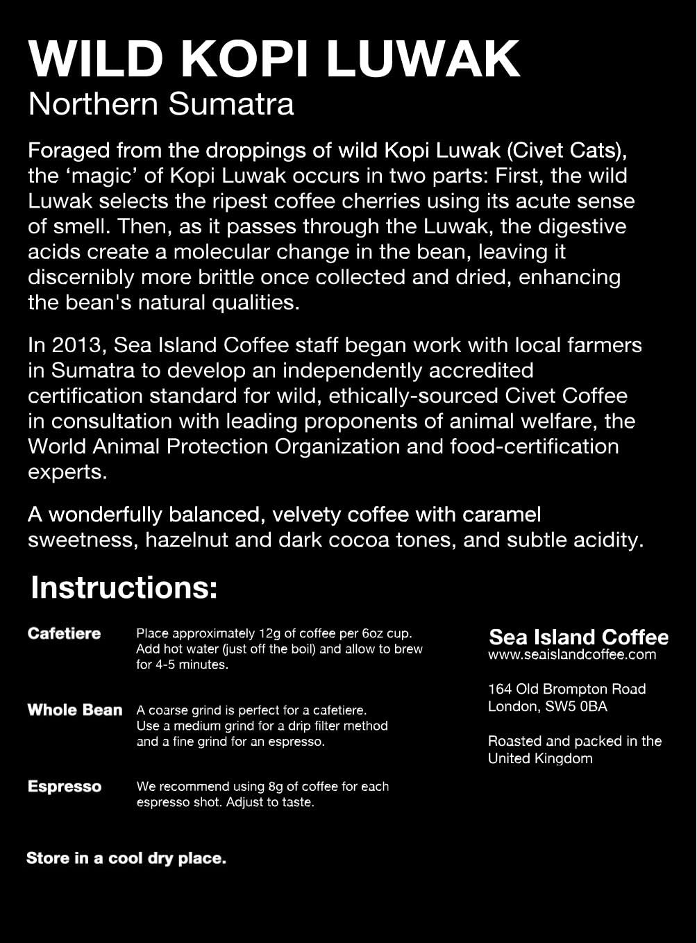 Premium Wild Kopi Luwak Coffee Beans from Sumatra - Authentic Civet Cat Coffee, 100% Arabica, 125g Tin - Perfect for French Press, Gift Giving & Luxury Coffee Experience