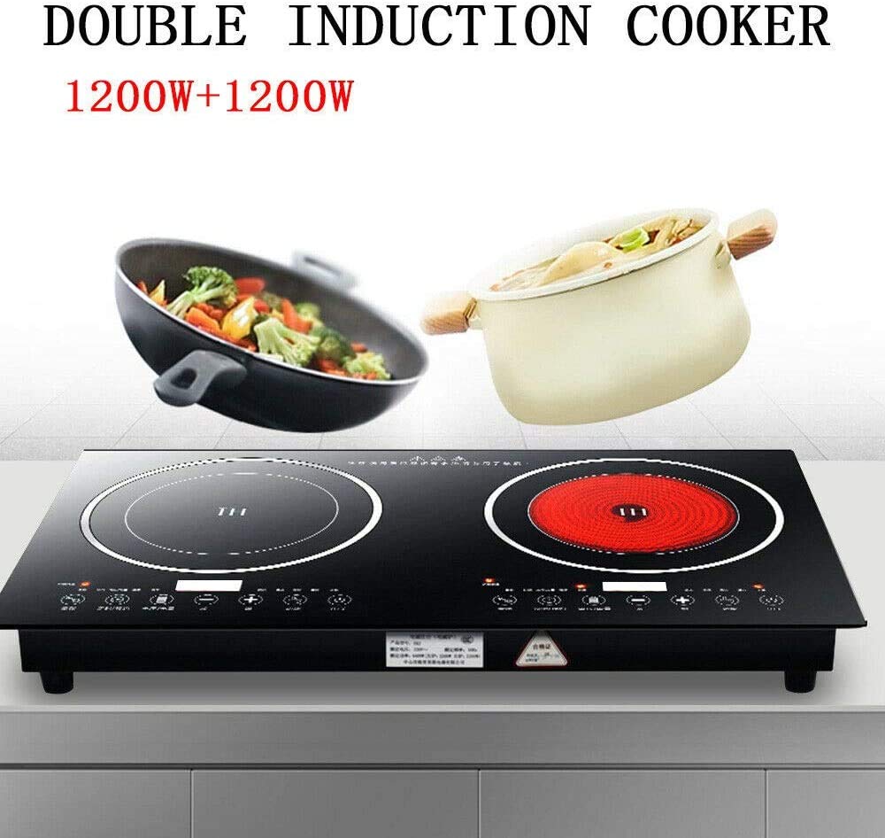 Portable 2400W Electric Induction Cooktop - 110V Double Burner with Digital Touch Sensor & 8 Power Levels - Perfect for Home Kitchen, Dorm Cooking & Outdoor Use