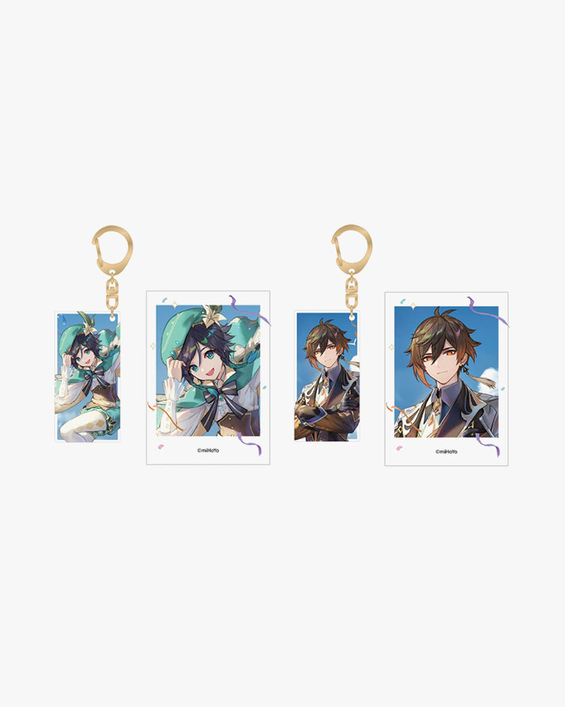 Genshin Impact© HoYo Fest 2023 Collectible Polaroid & Keychain Set - 1st Anniversary Limited Edition - Perfect for Gaming Merchandise Collection and Cosplay Accessories
