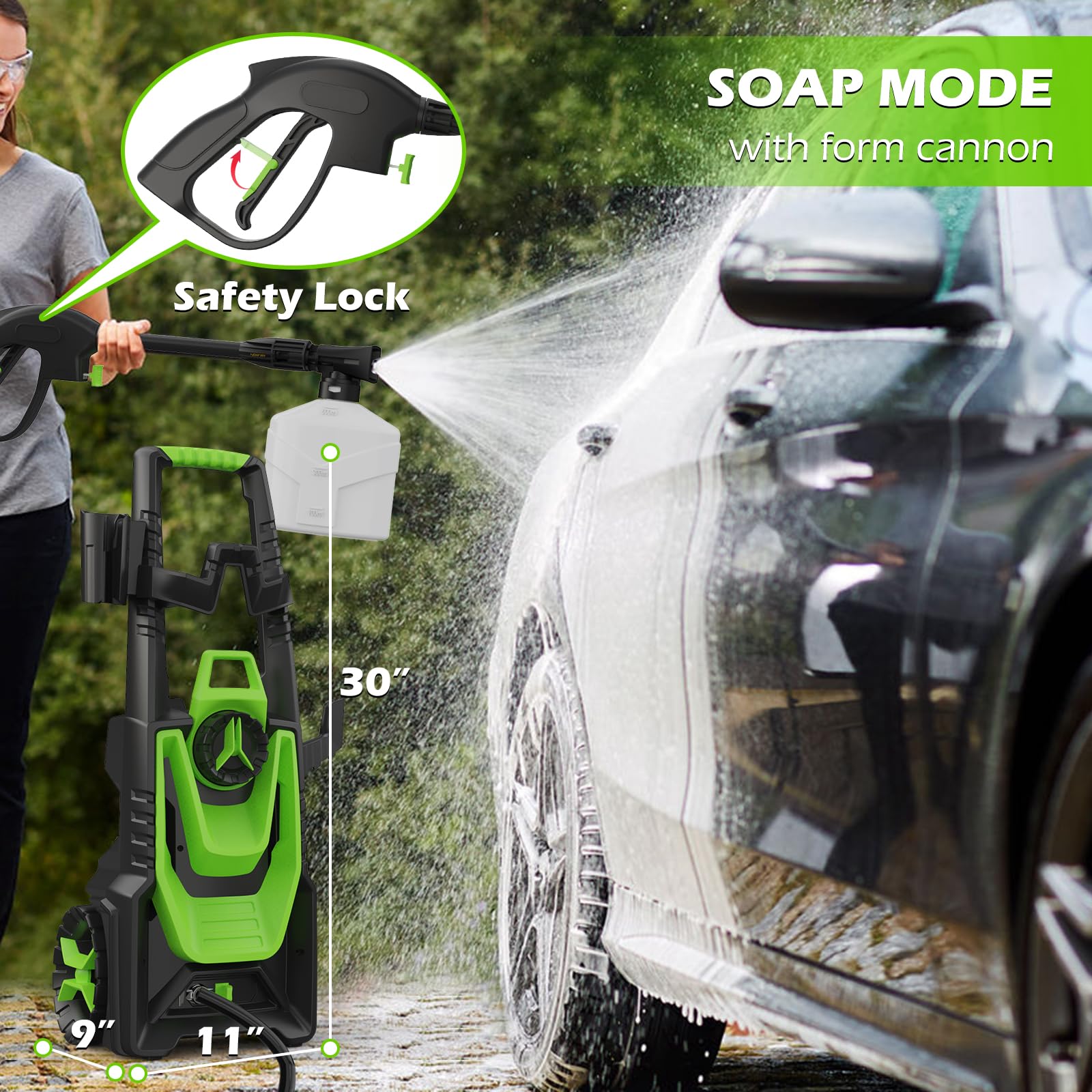 4800PSI Electric Pressure Washer with Foam Cannon - 3.2GPM High Power Washer, 55FT Hose & 4 Nozzles - Perfect for Cleaning Patio, Cars, Fences, Driveways & Home Exterior Surfaces