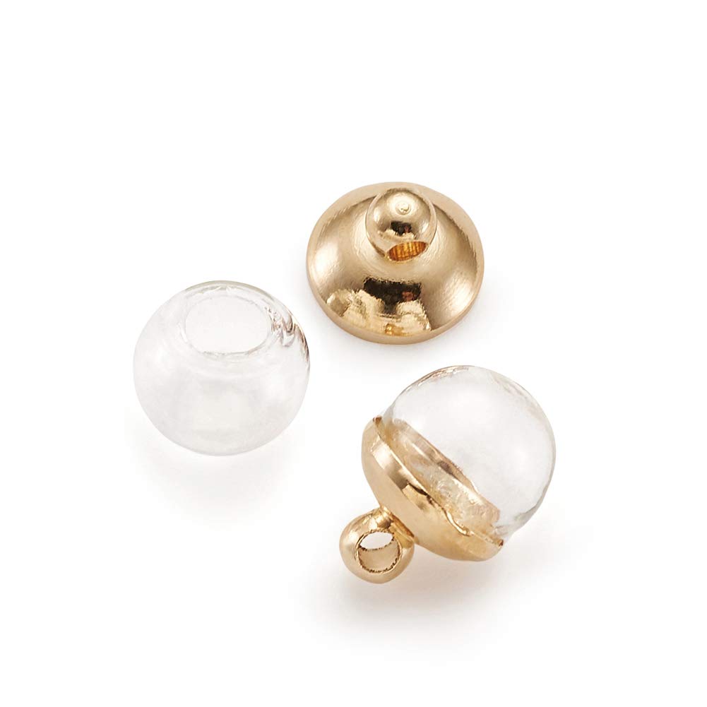 20Pcs 8mm Clear Hollow Glass Ball Beads with Golden Caps - Empty Blown Glass Dome Beads for DIY Earrings & Jewelry Making - Perfect for Wish Bottles, Necklaces, Bracelets and Craft Projects