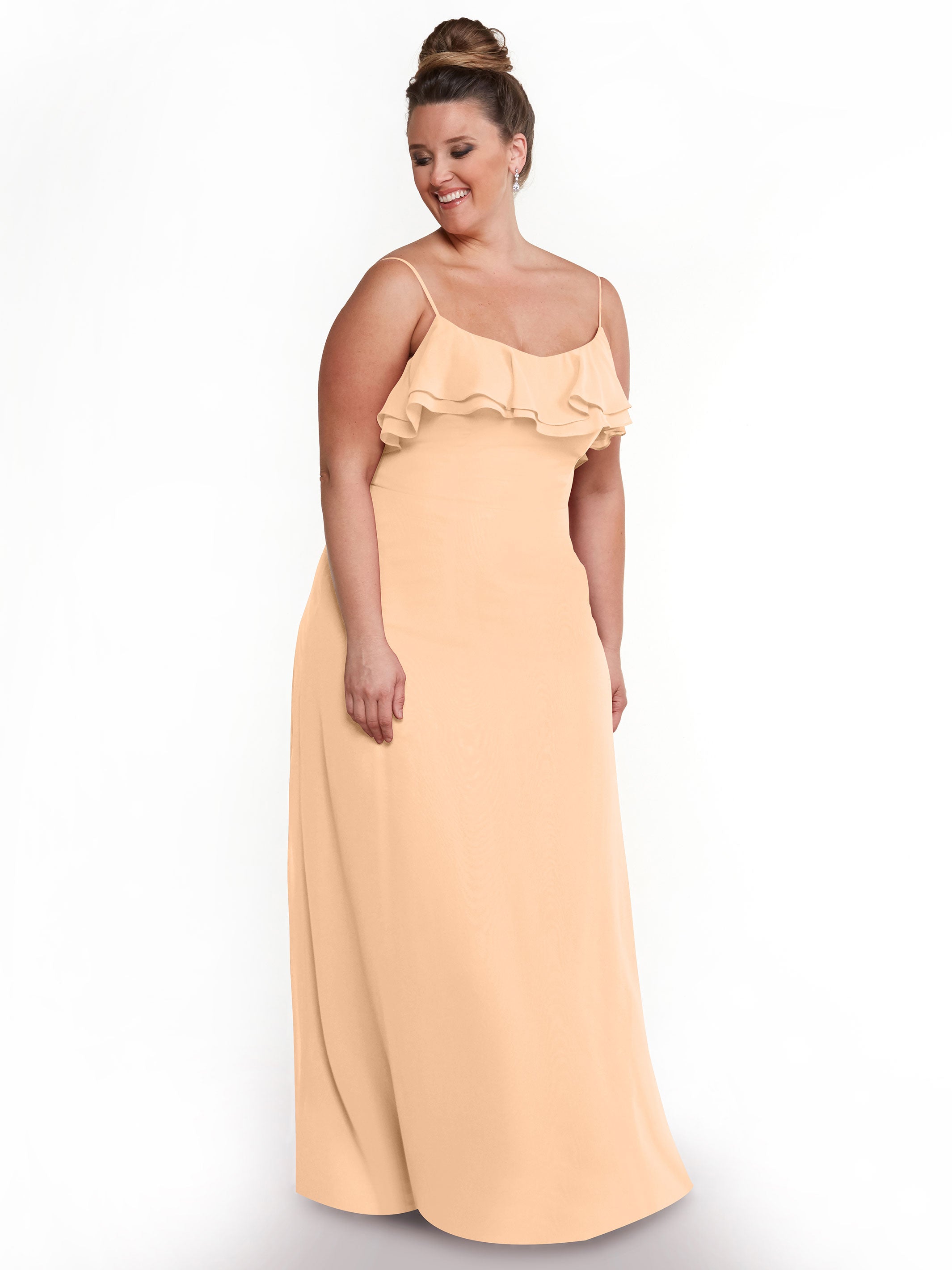 Elegant 80146 Sheath Chiffon Bridesmaid Dress with Ruffled Neckline - Perfect for Weddings, Formal Events & Special Occasions