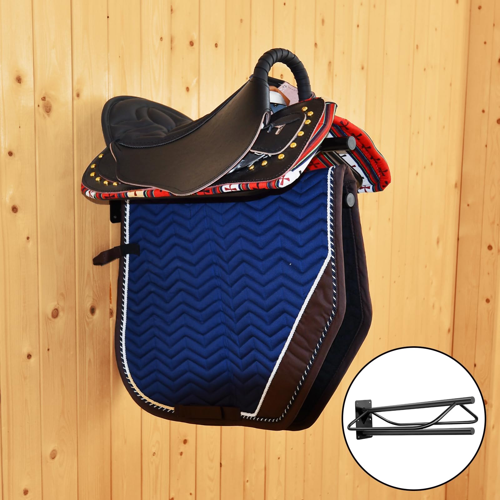 4 Pcs Heavy Duty Wall Mounted Saddle Rack with Pad Bar - English & Western Saddle Stand for Horses, Blankets & Tack - Perfect for Stable, Barn & Equestrian Storage Organization