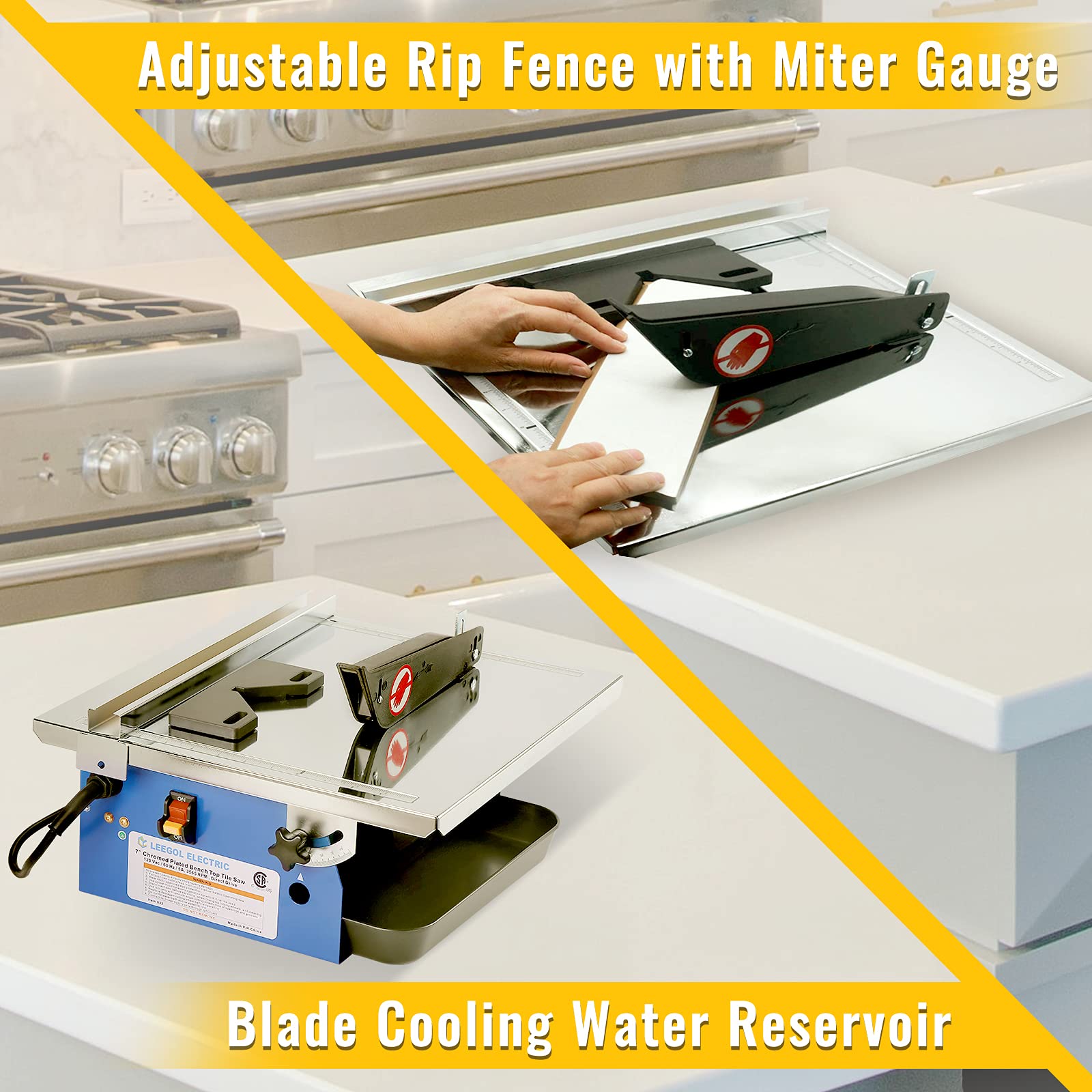 Leegol Electric 7-Inch Wet Tile Saw - Professional Ceramic & Porcelain Cutter with Water Cooling System - Perfect for DIY Home Renovation, Bathroom Remodeling & Floor Tile Installation