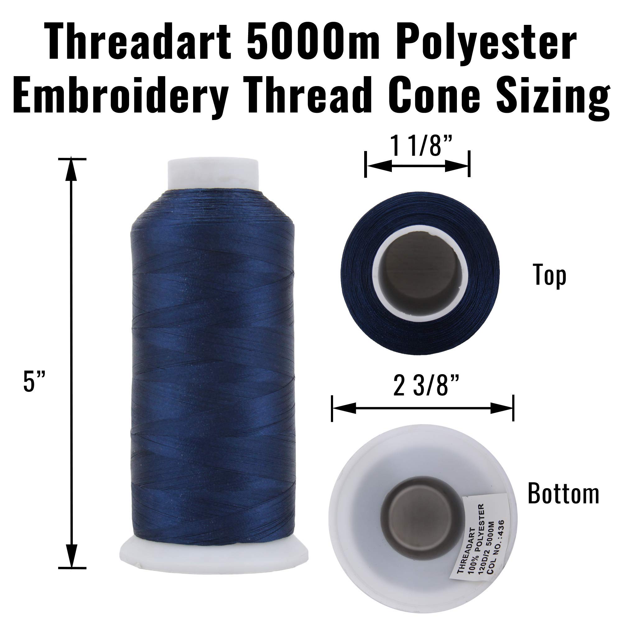 Threadart Large 5000m Polyester Machine Embroidery Thread Cones - 40wt (5500 Yards) | Compatible with Janome, Bernina & Most Sewing Machines | Country Blue No. 246 | Perfect for Quilting, Embroidery Projects & Professional Sewing
