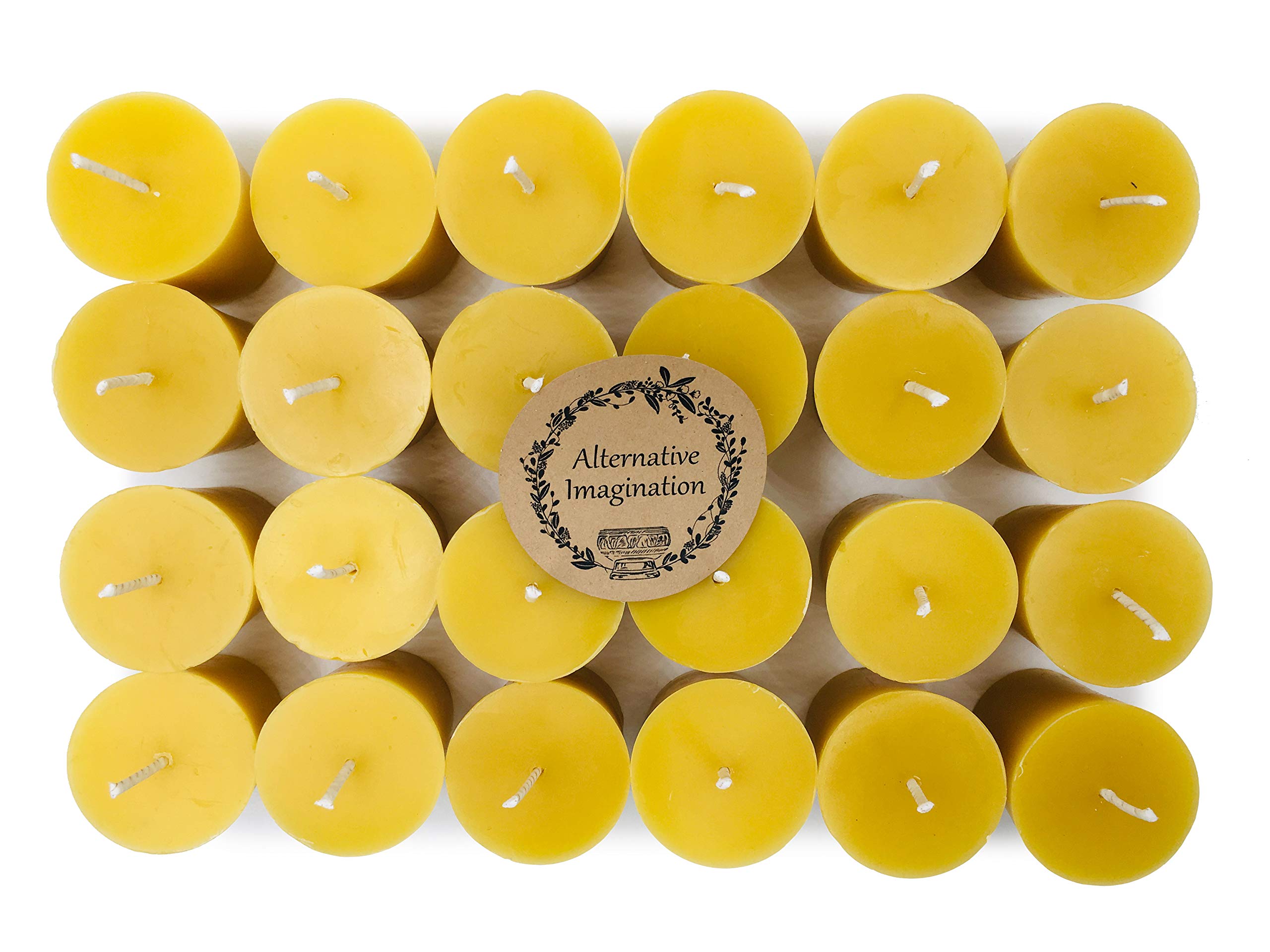 24 Pack Pure Beeswax Votive Candles - 100% Natural Unscented with Light Honey Aroma - 15 Hour Burn Time - Eco-Friendly for Home Decor, Wedding Centerpieces & Relaxation Therapy
