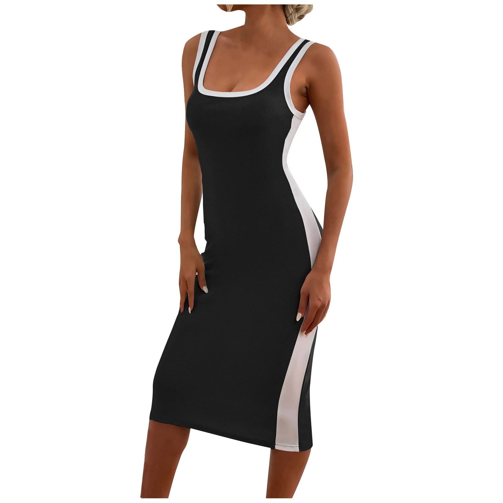 Women's Sexy Sleeveless Solid Color Cocktail Dress - Summer Skinny Knit Bodycon Dress for Night Out, Party & Date Night
