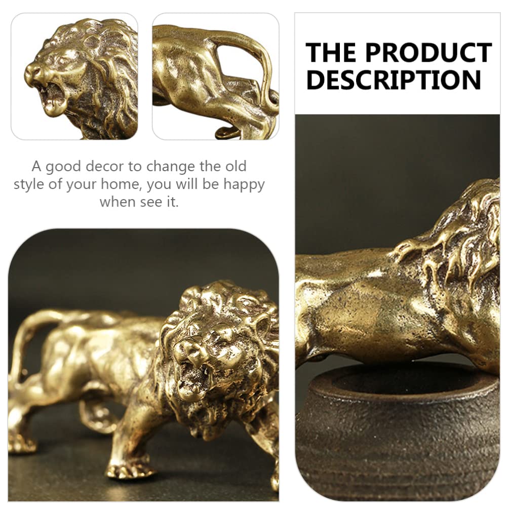 Baluue Handmade Copper Feng Shui Lion Statue - Chinese Home Decor, Housewarming Gift, Money Attracting Ornament for Living Room, Office & Car Interior Decoration