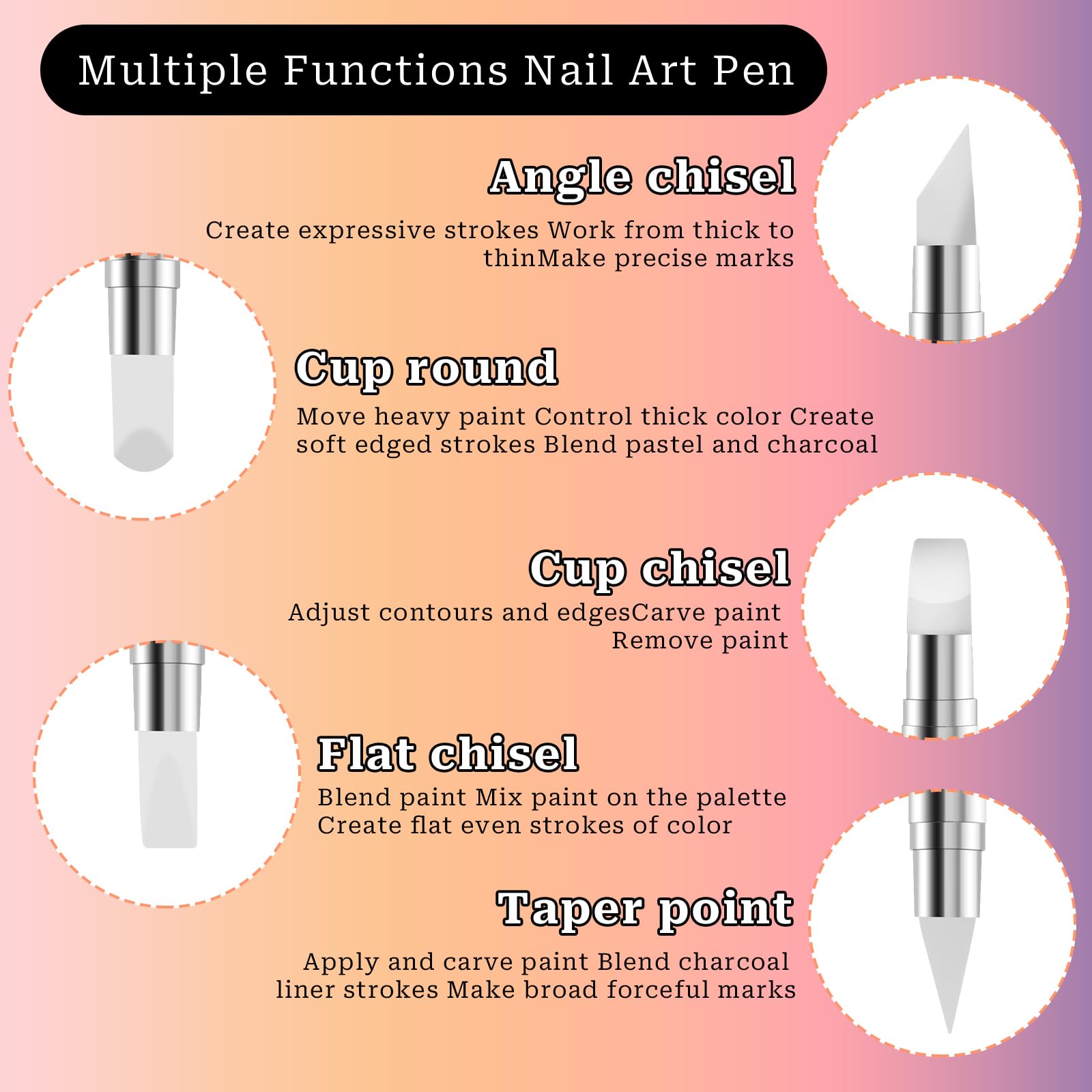 10 Pcs Dual-Tipped Silicone Nail Art Brushes Set - Professional Acrylic Nail Sculpting Pens for DIY Painting, Shaping & Carving | Perfect for Salon, Home Manicure & Nail Art Designs