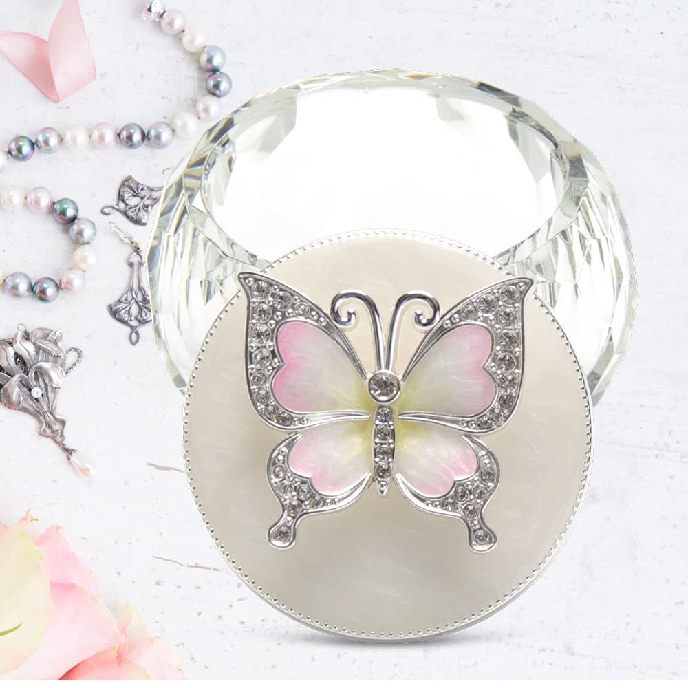 LASODY Butterfly Jewelry Storage Box - Silver Plated with Crystal Accents - Organizer for Rings, Earrings, Necklaces - Perfect Jewelry Gift Box for Women & Girls - Great for Travel, Home Decor, and Special Occasions
