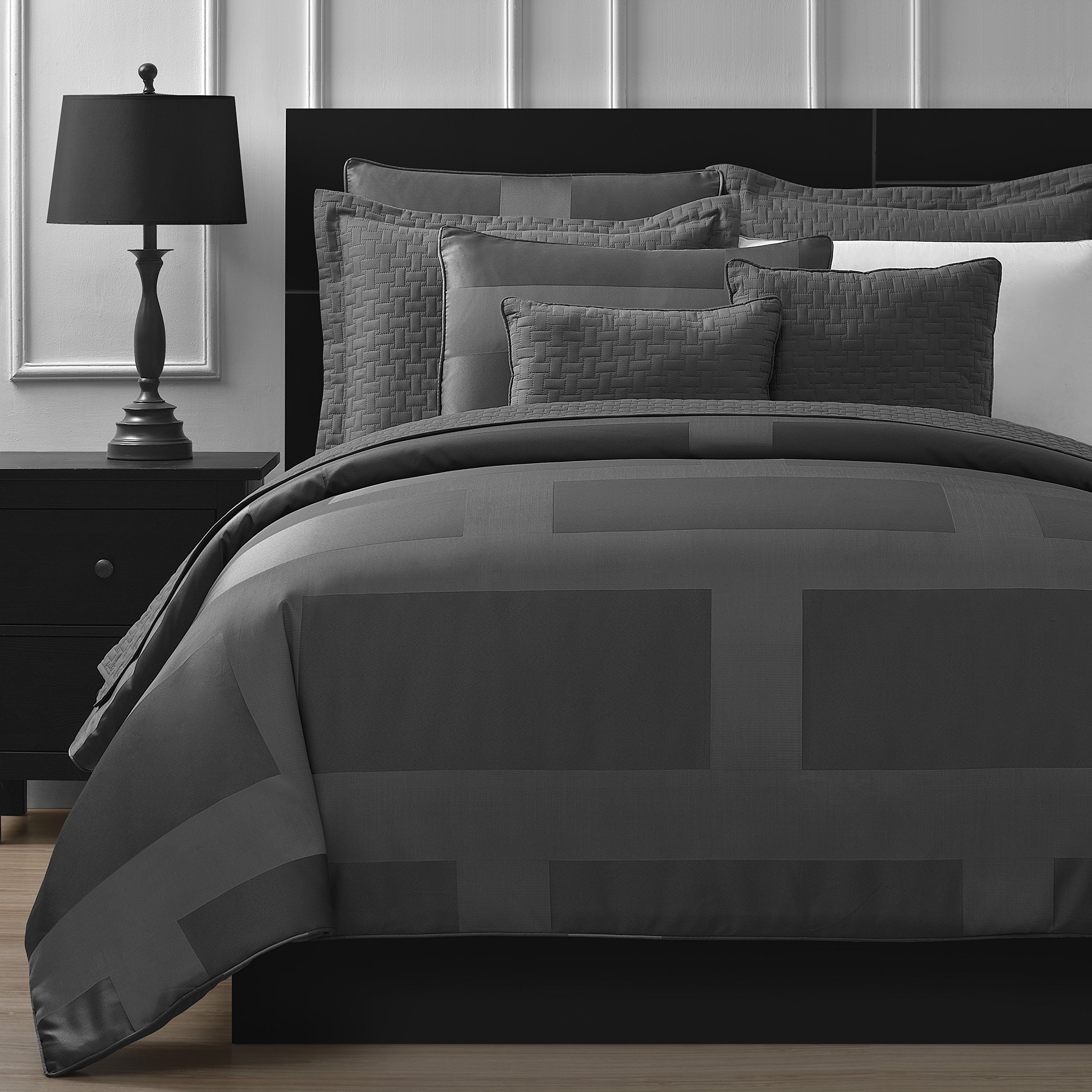 Luxury Jacquard Microfiber Queen Size 8-Piece Comforter Set - Soft & Breathable Bedding Collection in Elegant Gray | Perfect for Master Bedroom, Guest Room & Cozy Home Decor