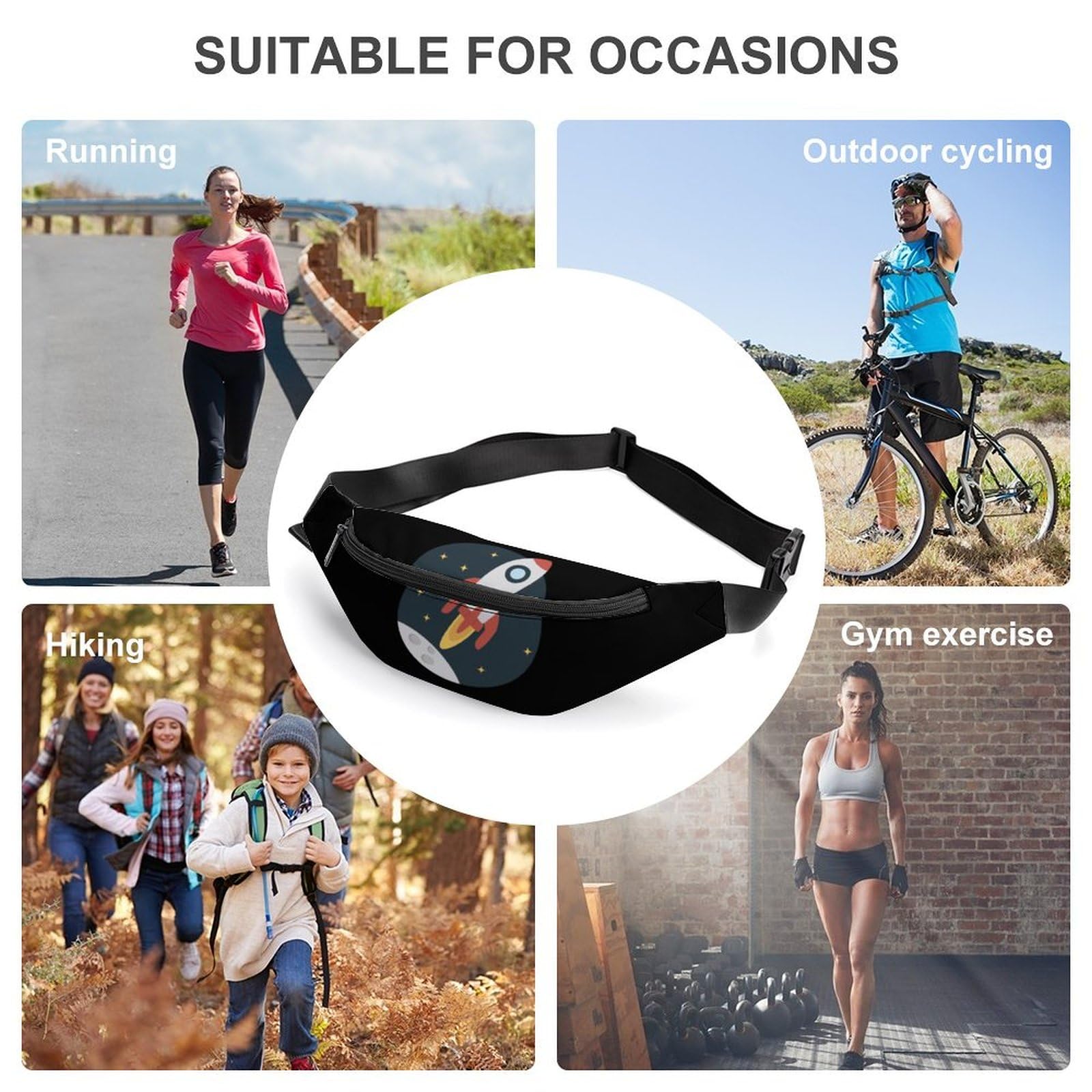 **Space Rocket Print Belt Bag - Adjustable Waist Pouch & Crossbody Bag for Women & Men - Perfect for Travel, Hiking, and Everyday Use**