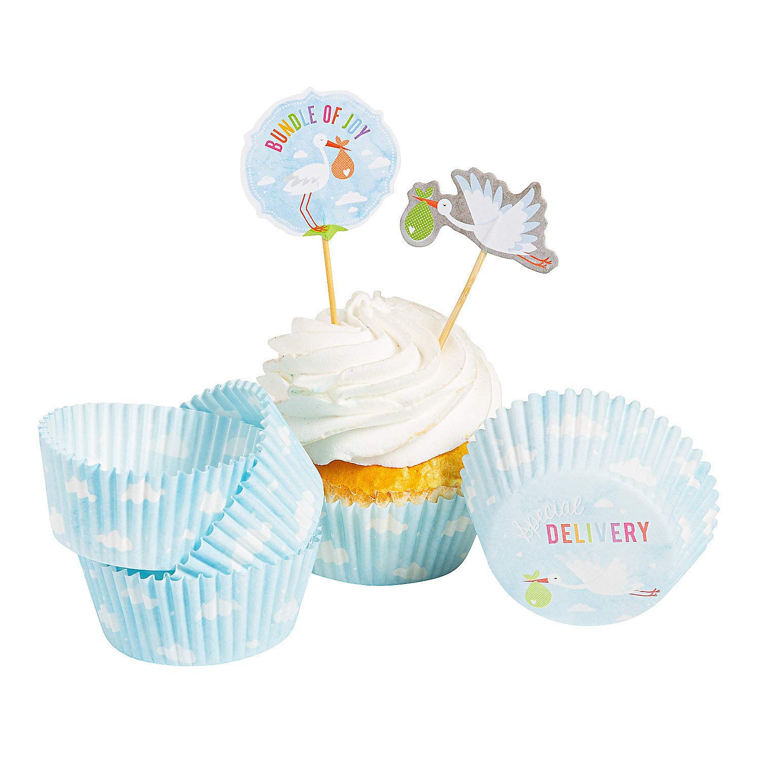 BUNDLE OF JOY STORK CUPCAKE WRAPPERS - 100-Piece Baby Shower Party Supplies for Gender Reveal, Newborn Celebration & Nursery Decorations