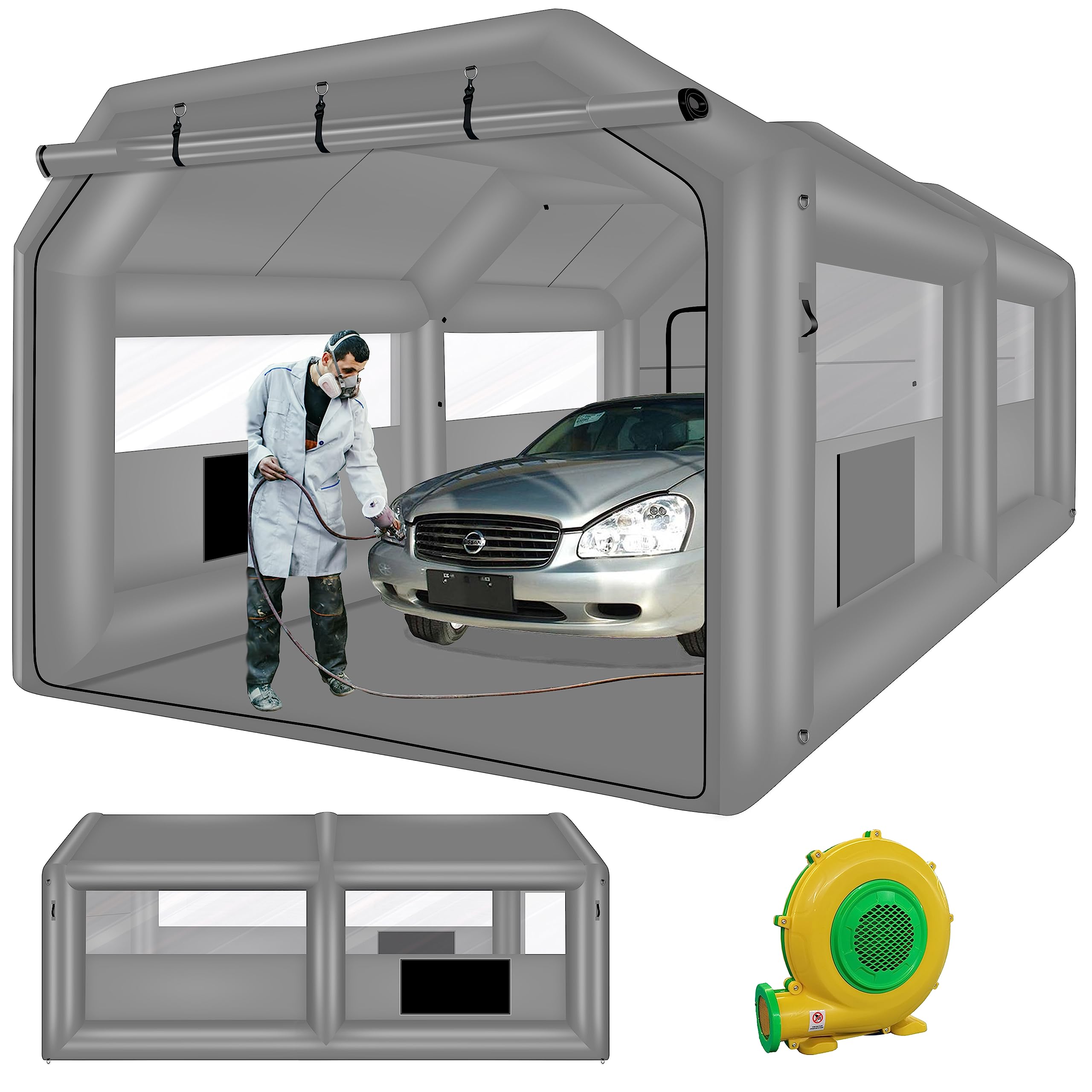 QILEBA 20x13.5x9ft Inflatable Painting Spray Booth with 1100W Blower & Air Filter System - Portable Blow Up Car Paint Booth for DIY Auto Body Work, Parking Tent Workstation & Professional Spray Painting