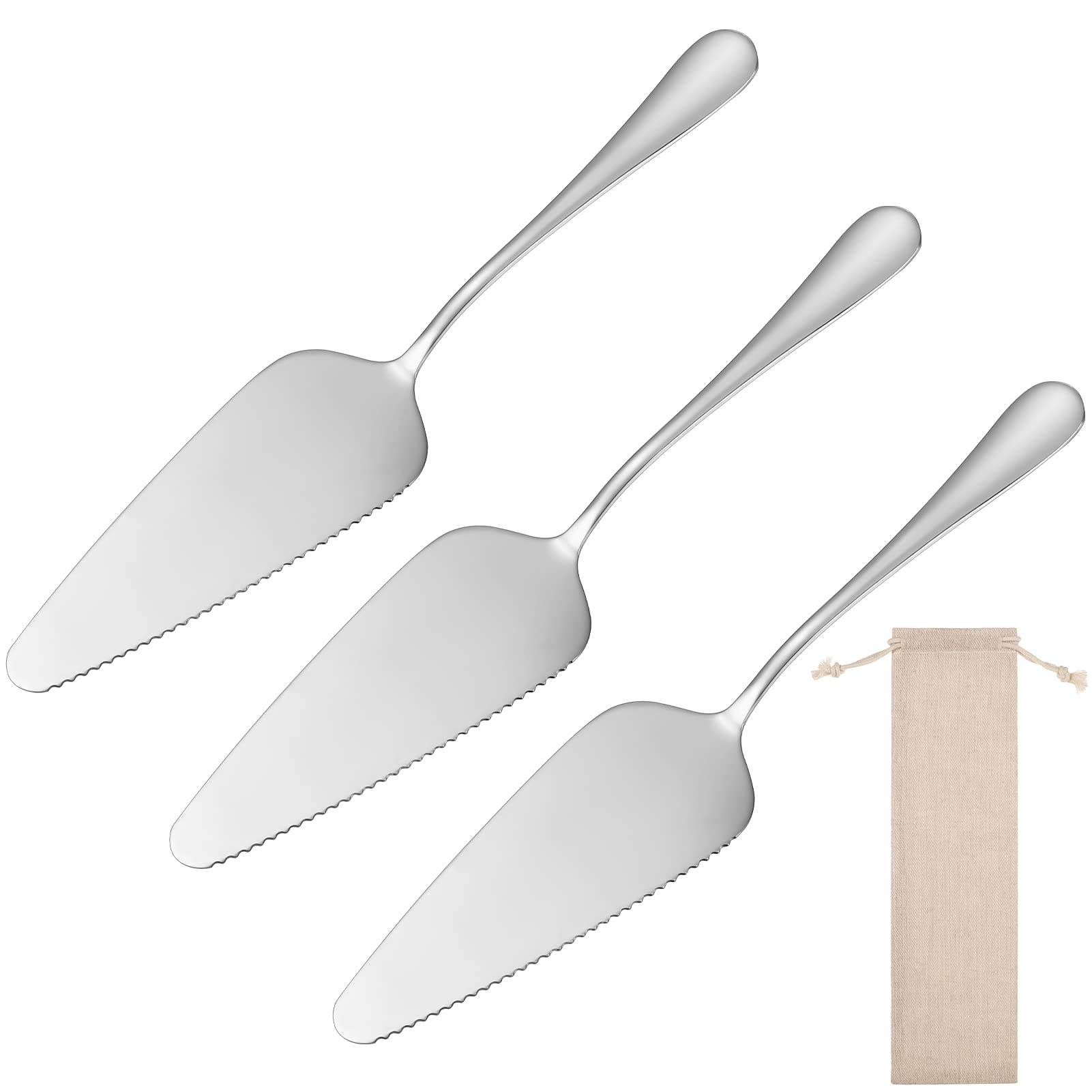 AMOLEY 3-Piece Stainless Steel Cake Slicer Set - Serrated Edge Pie Server & Cake Knife for Perfect Slices | Ideal for Birthday Parties, Weddings & Kitchen Use