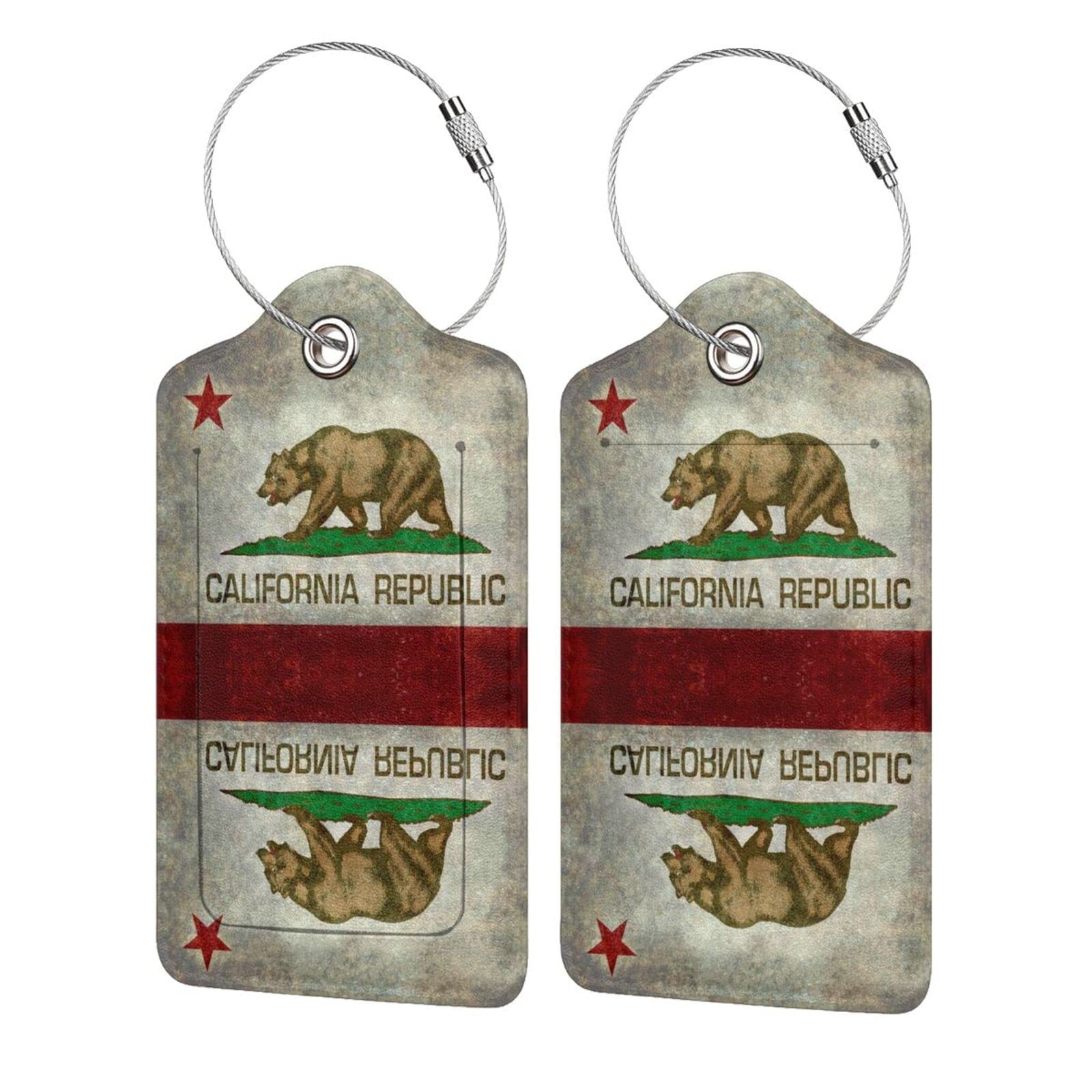 California Republic Flag Leather Luggage Tags - Personalized Travel Bag Labels with Privacy Cover for Women & Men - Durable Suitcase, Baggage & Backpack ID Tags for Travel, Business Trips & Vacation