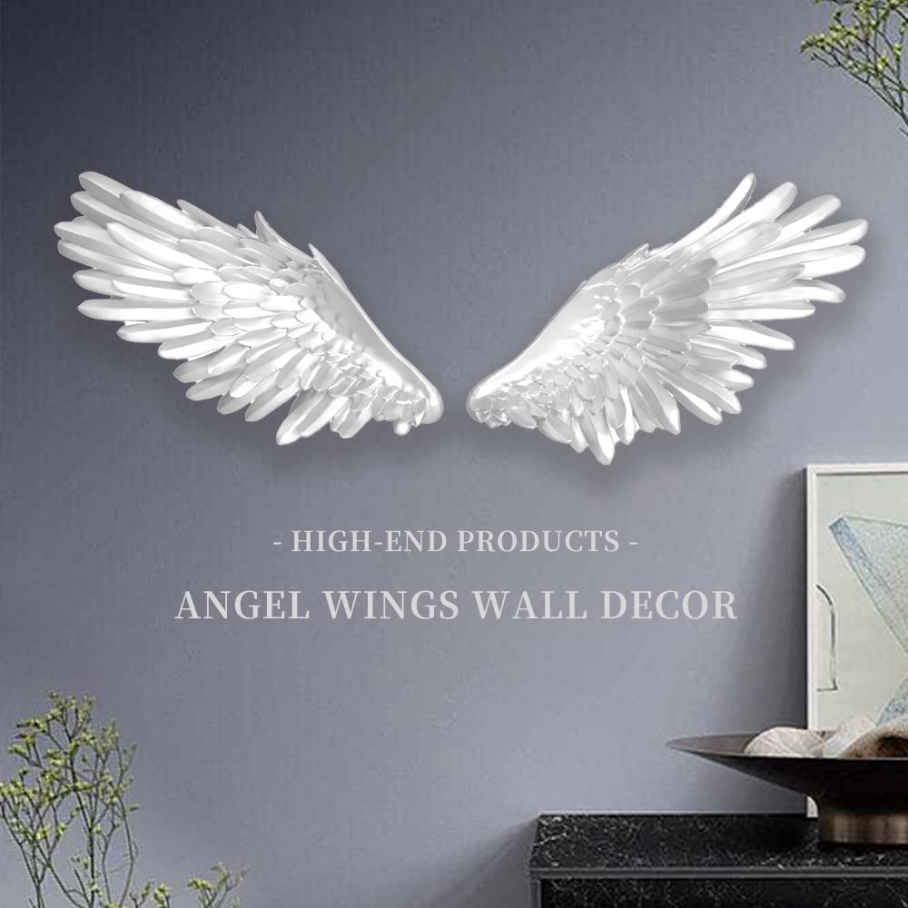 Premium 3D White Angel Wings Wall Art Sculpture - Elegant Home Decor for Living Room, Bedroom, Dining Room & Study - Perfect Gift for Friends & Family - Ideal for Wedding, Nursery & Spiritual Spaces