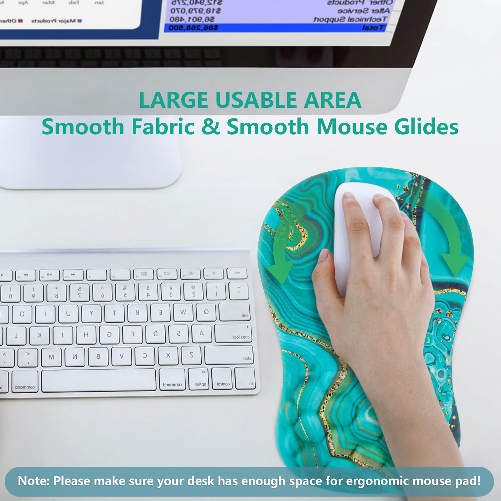 Ergonomic Mouse Pad with Wrist Support - Comfortable Computer Mouse Pad for Laptop & PC - Pain Relief Wrist Rest with Non-Slip PU Base (Green) - Perfect for Office, Gaming & Long Computer Work Sessions