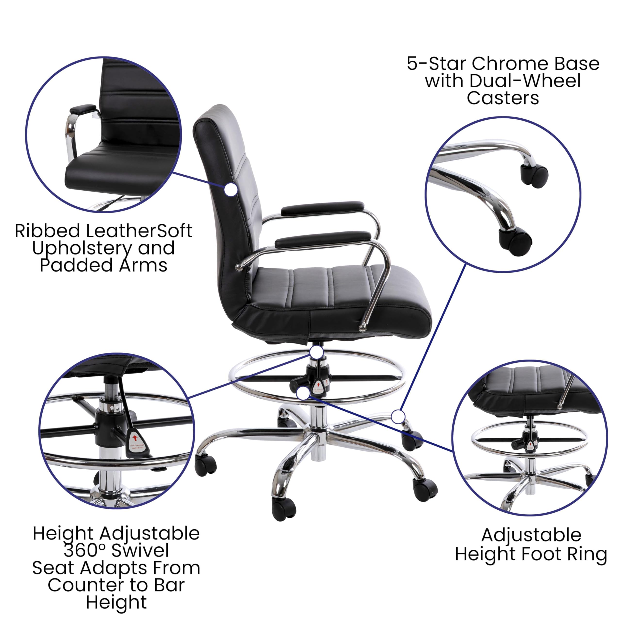 Whitney Mid-Back LeatherSoft Swivel Office Chair with Foot Ring - Adjustable for Home & Office Use
