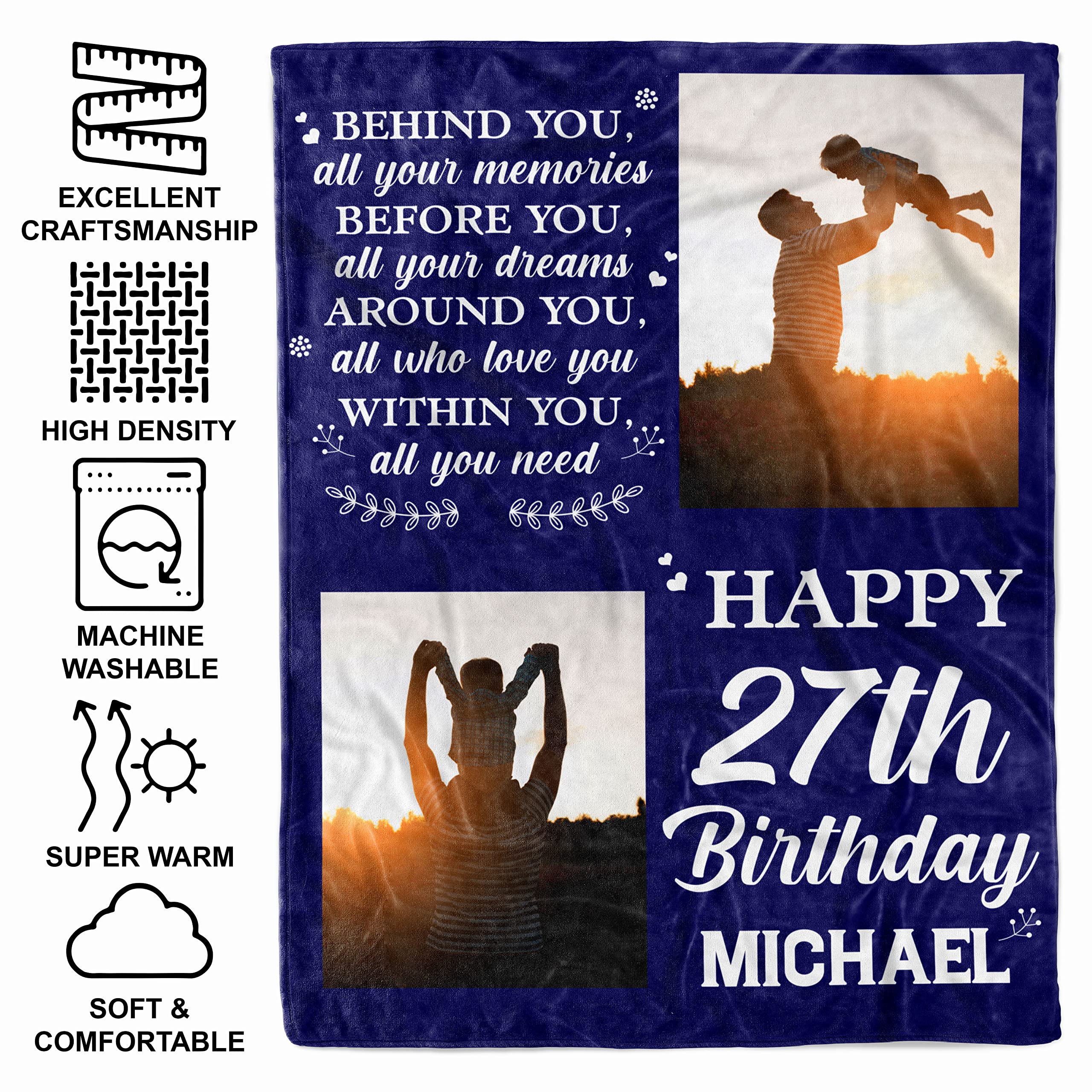 Personalized 27th Birthday Blanket for Men - Custom Photo Fleece Sherpa Throw Blanket for Dad, Grandpa Born in 1996 - Funny 27 Years Old Birthday Gift Idea for Home Decor, Anniversary & Special Occasions