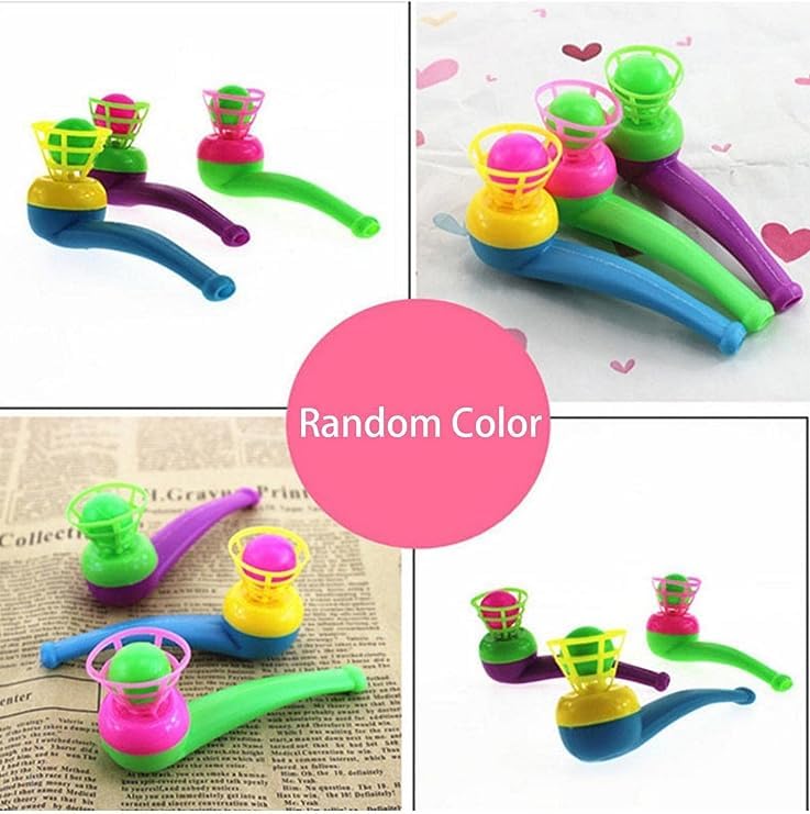 3pcs Random Color Floating Blow Pipe Balls Game Toys - Fun Balance Blowing Party Supplies for Kids & Adults - Stress Relief Toys for Toddlers, Family Game Night, Birthday Parties and Office Breaks