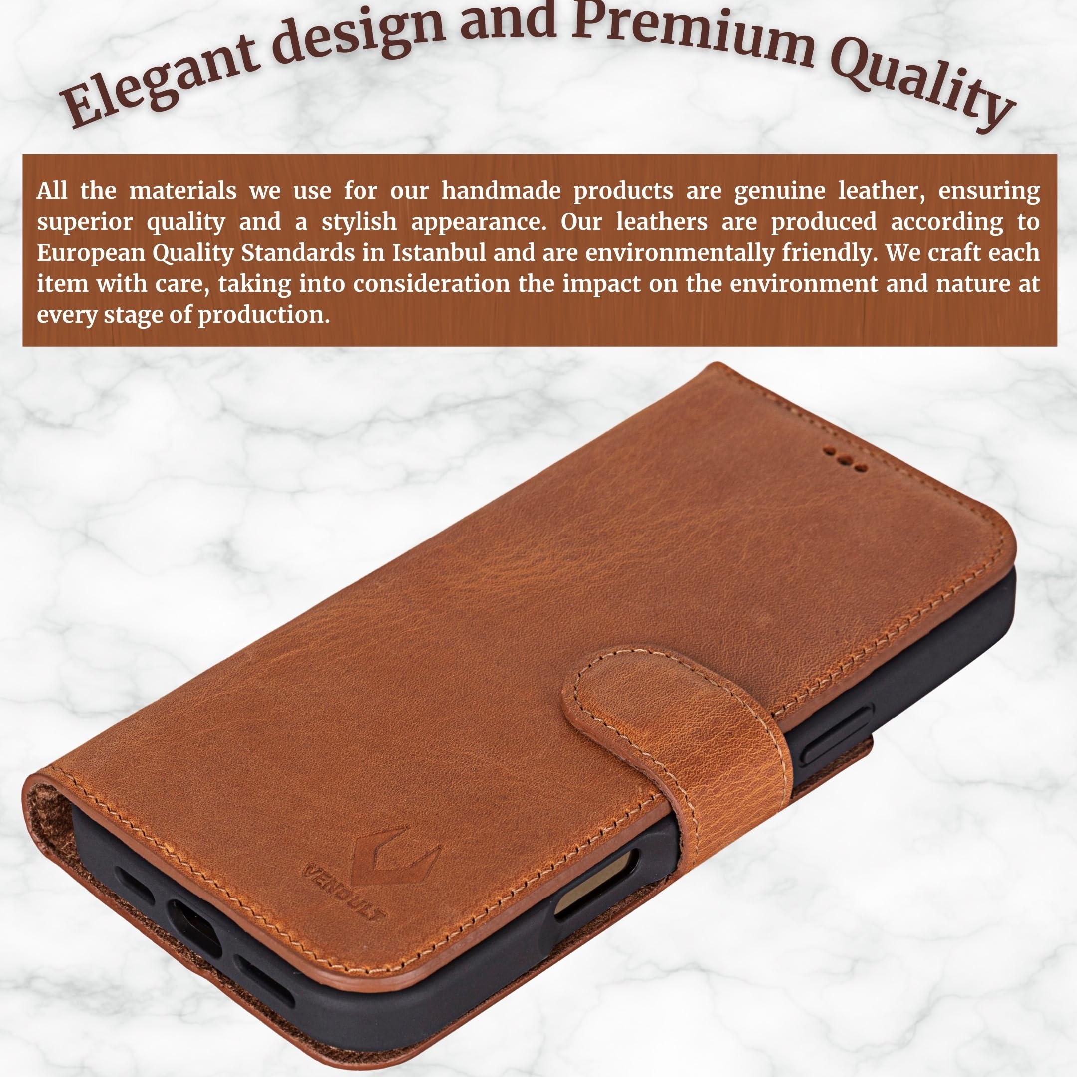VENOULT Magnetic Wallet Case for iPhone 13/14/15 Pro MAX & Plus - Slim RFID Blocking Leather Card Holder with Magsafe Compatibility (Almond Brown, 6.1