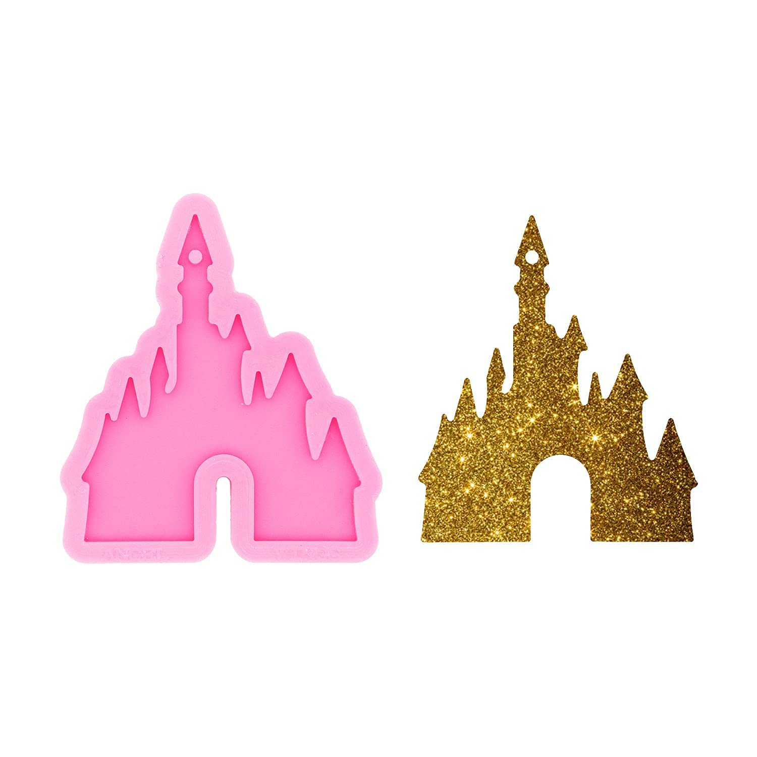 Castle Shape Shiny Glossy Silicone Molds for DIY Keychain Necklace Pendant Jewelry Making - Halloween Theme Epoxy Resin Craft Keychain Mold for Polymer Clay & Resin Art - Perfect for Halloween Decorations, DIY Gifts, and Handmade Jewelry Projects