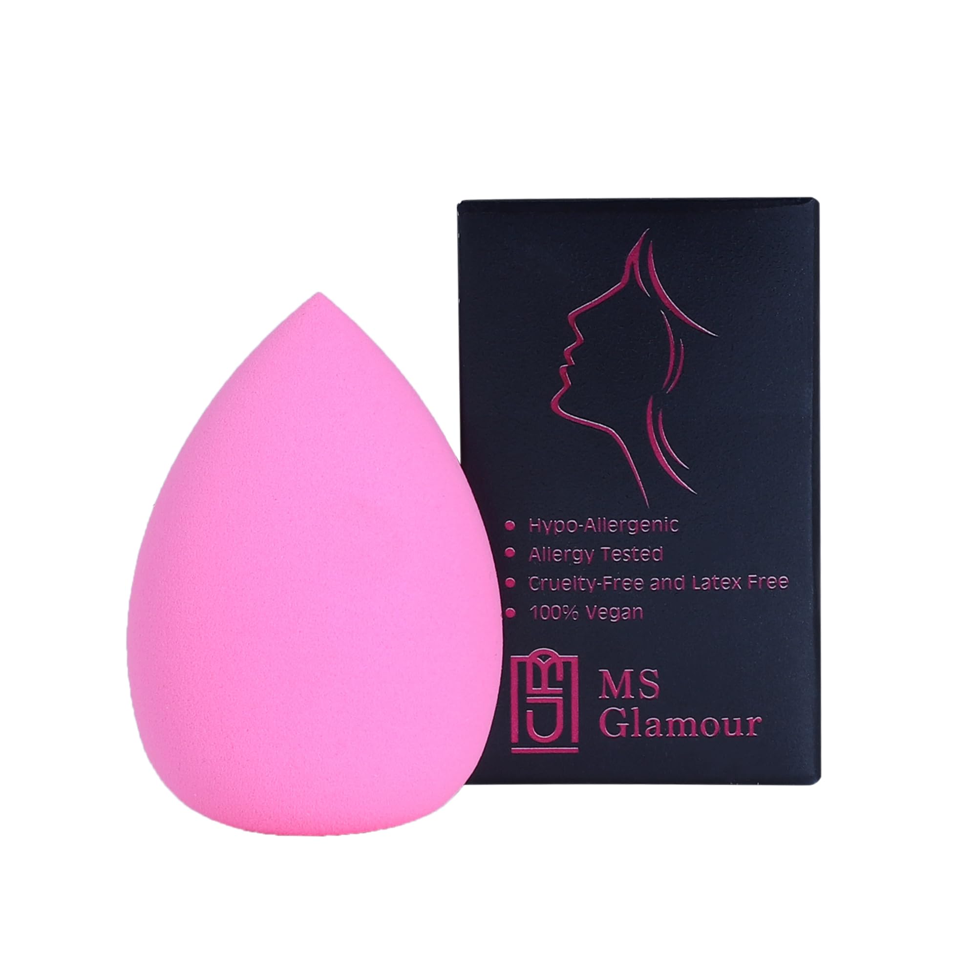 MS Glamour Hypoallergenic Beauty Blender Sponge - Professional Makeup Blending Sponge for Flawless Foundation & Concealer Application (Pink) - Perfect for Daily Makeup, Travel & Professional Salon Use