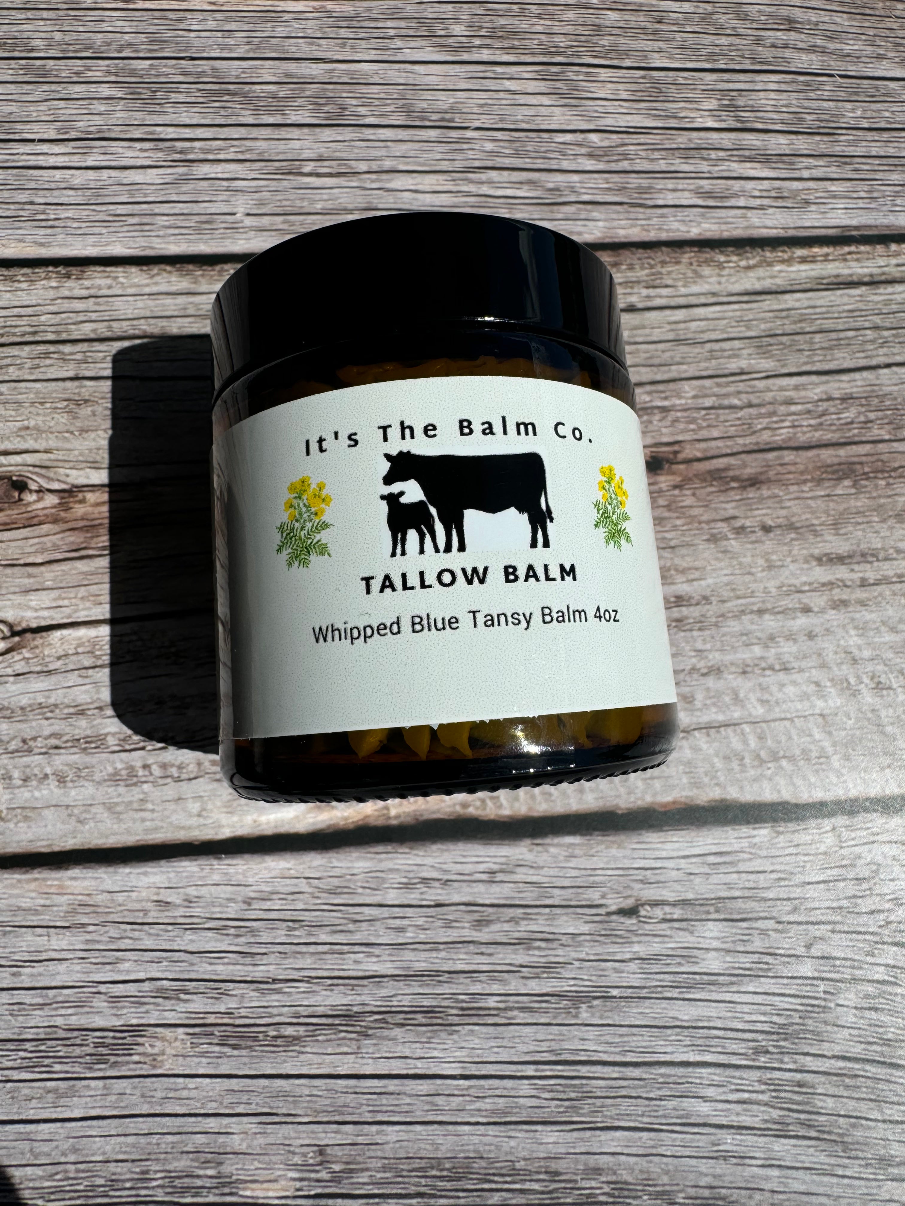 4oz Whipped Blue Tansy Tallow Balm - Organic, All-Natural Skin Moisturizer for Dry, Sensitive Skin | Perfect for Face, Body & Hand Care, Eczema Relief & Nighttime Hydration