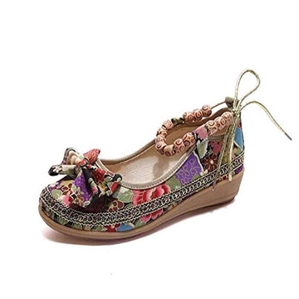BININBOX Women's Retro Ethnic Beaded Flat Loafers - Colorful Embroidered Round Toe Casual Shoes for Women | Perfect for Boho Outfits, Office Wear & Everyday Comfort