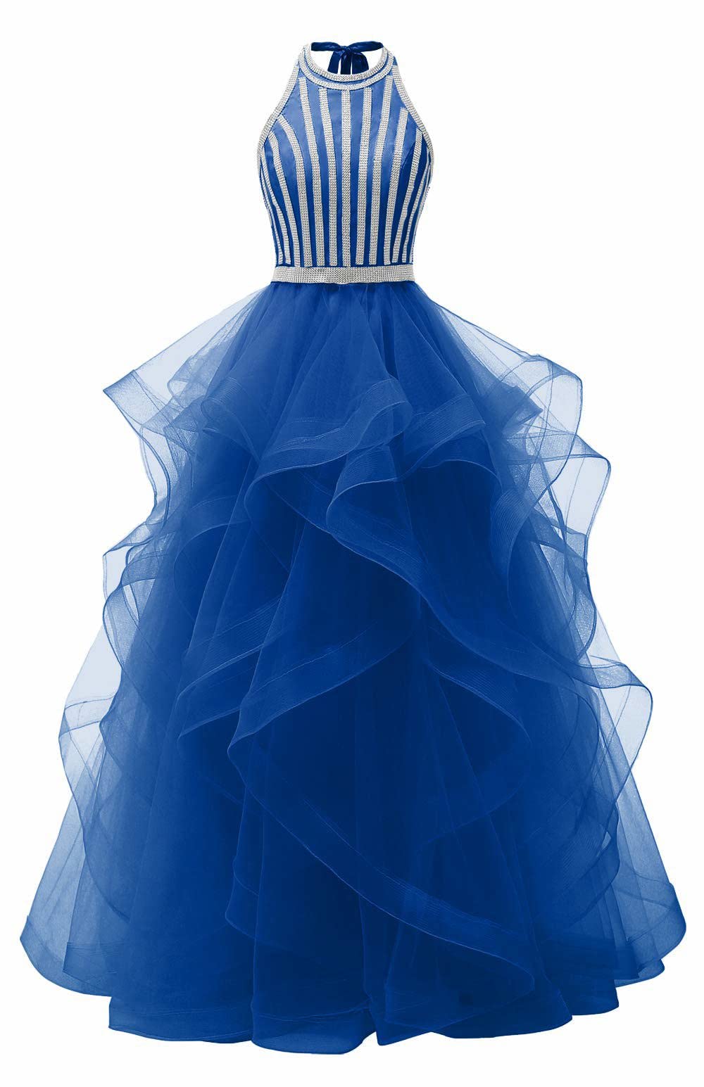 Elegant Beaded Prom Dresses for Women - Tiered Formal Evening Gown with Halter Neckline | Perfect for Homecoming, Ball, Wedding & Special Occasions