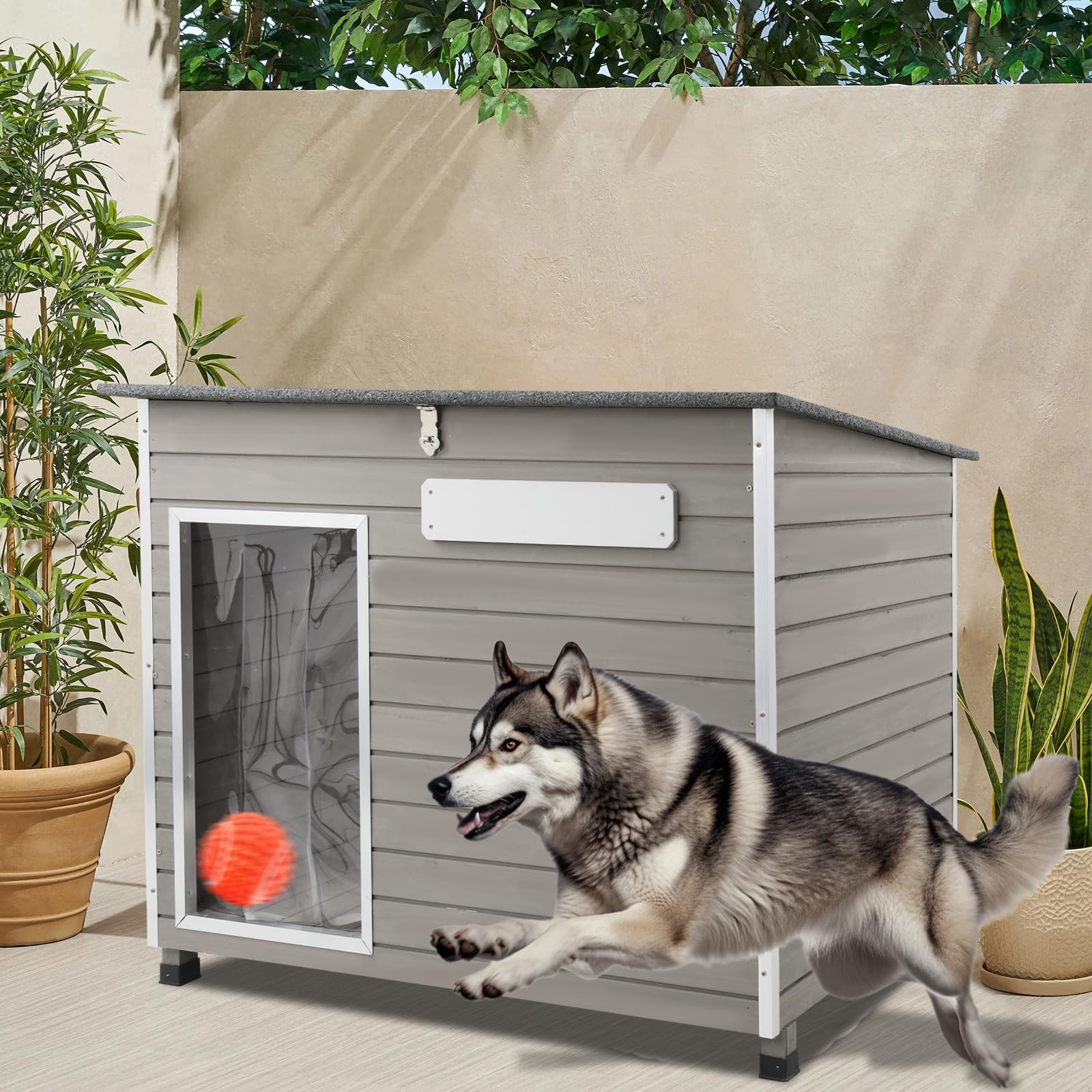 Outdoor & Indoor Wooden Dog House for Medium to Large Dogs - 43.6