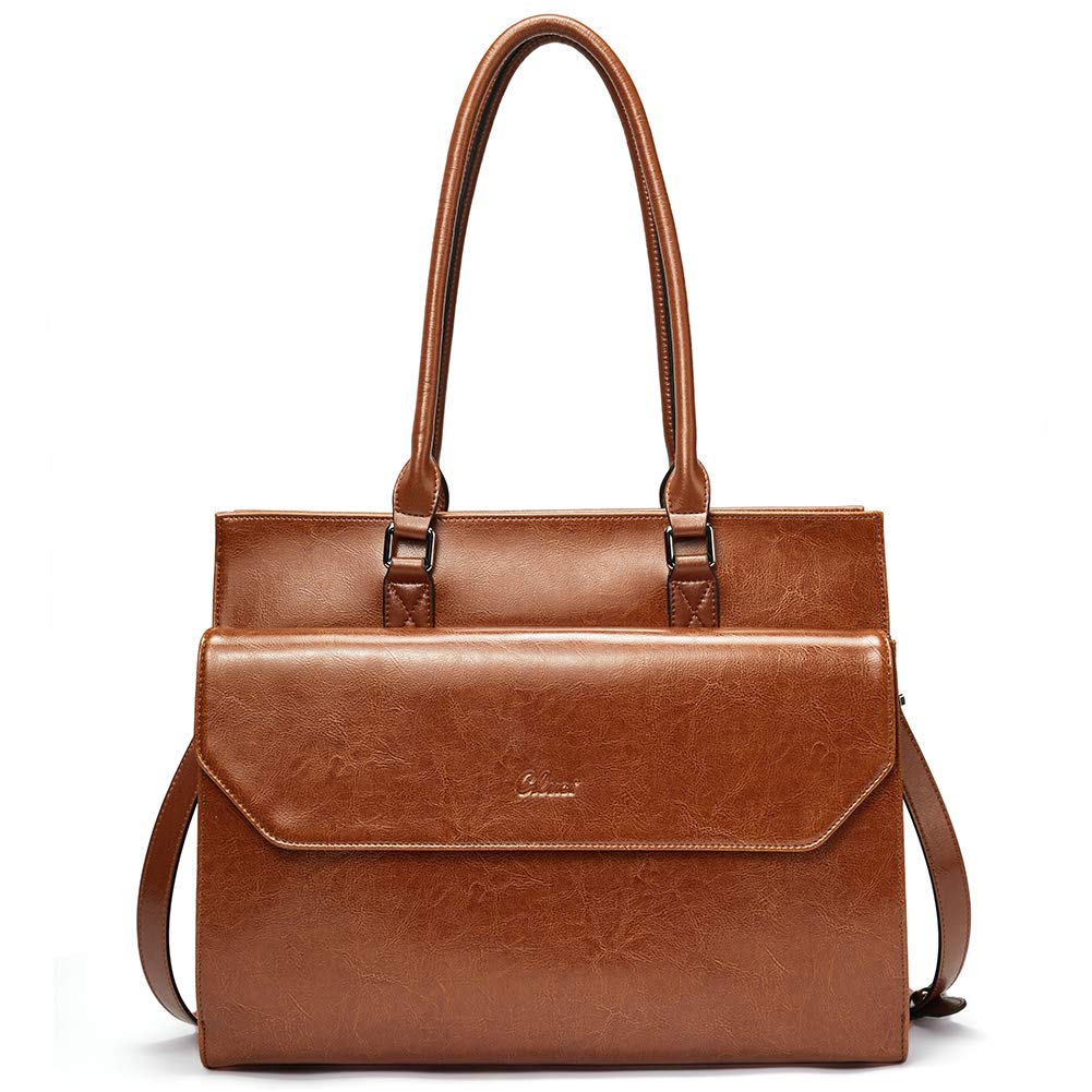 CLUCI Vintage Oil Wax Leather Briefcase for Women - 15.6 Inch Laptop Business Shoulder Bag | Perfect for Office, Work, Travel & Professional Meetings