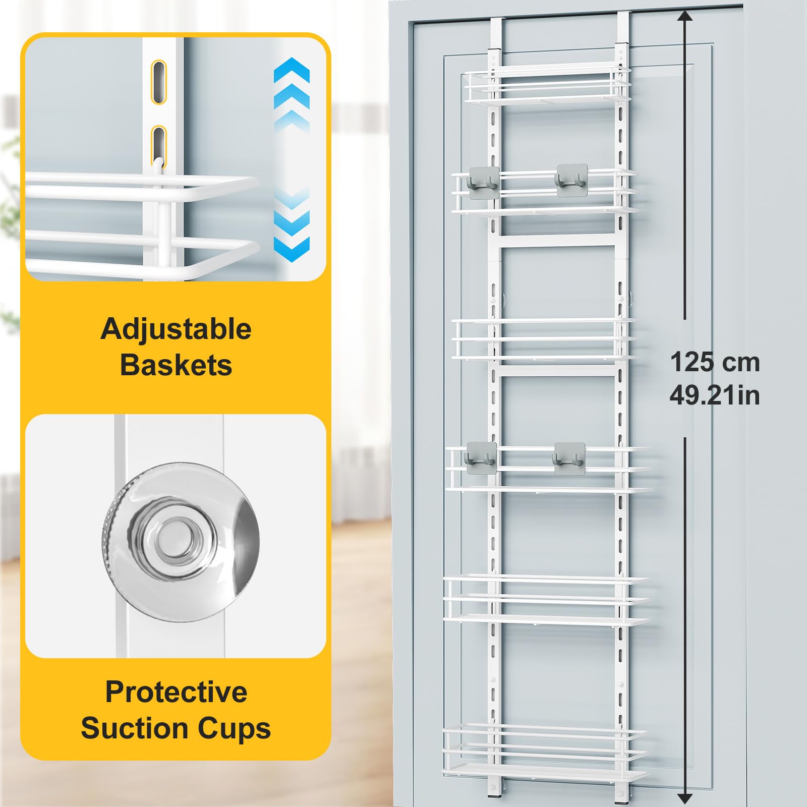 6-Tier Over the Door Pantry Organizer - White Metal Pantry Storage & Space Saver for Kitchen, Bathroom, or Closet - Easy Installation Hanging Door Organizer