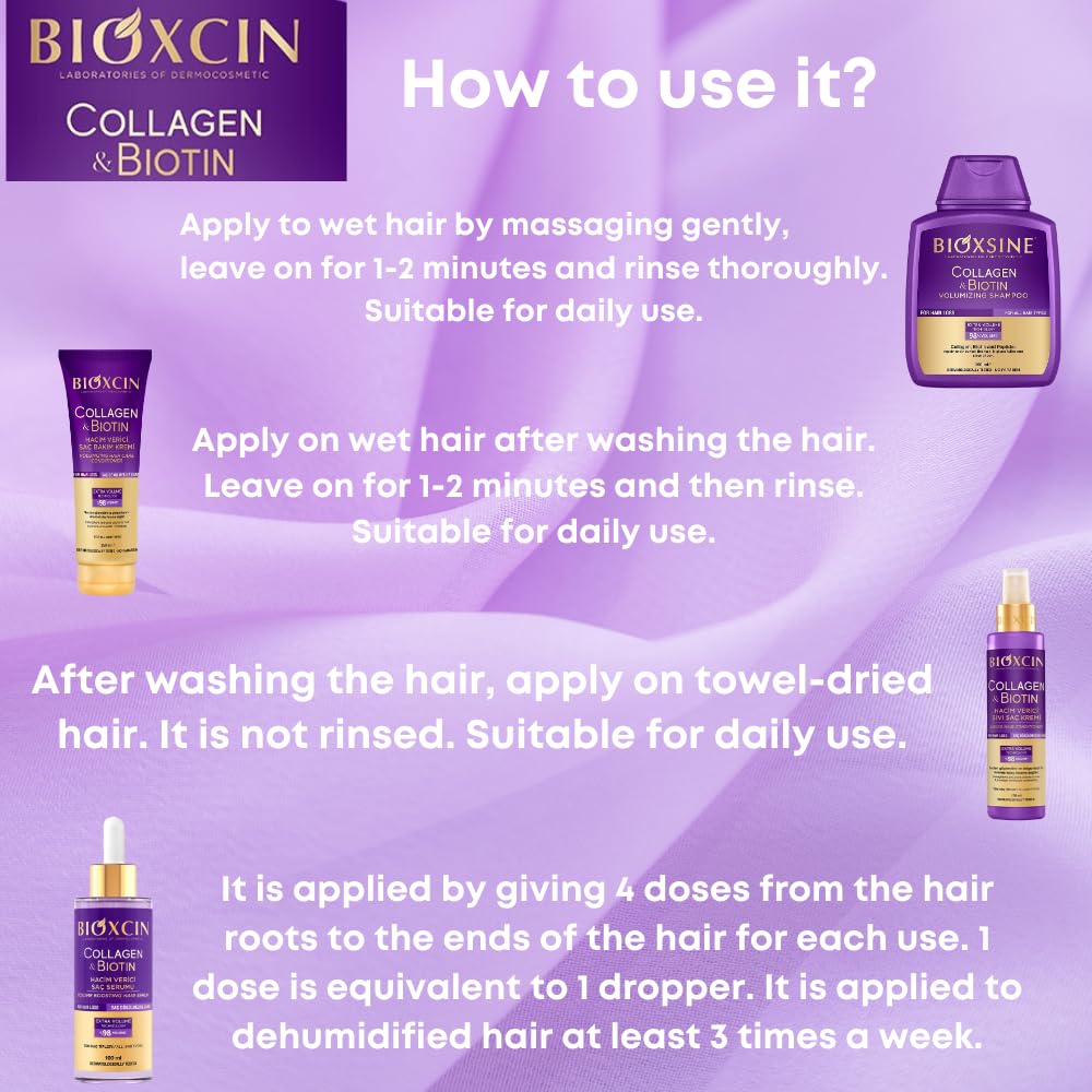 Bioxcin Collagen & Biotin Hair Growth Set - Volumizing Shampoo, Conditioner & Hair Care Cream for Thicker, Stronger Hair | For Daily Hair Care Routine & Scalp Nourishment