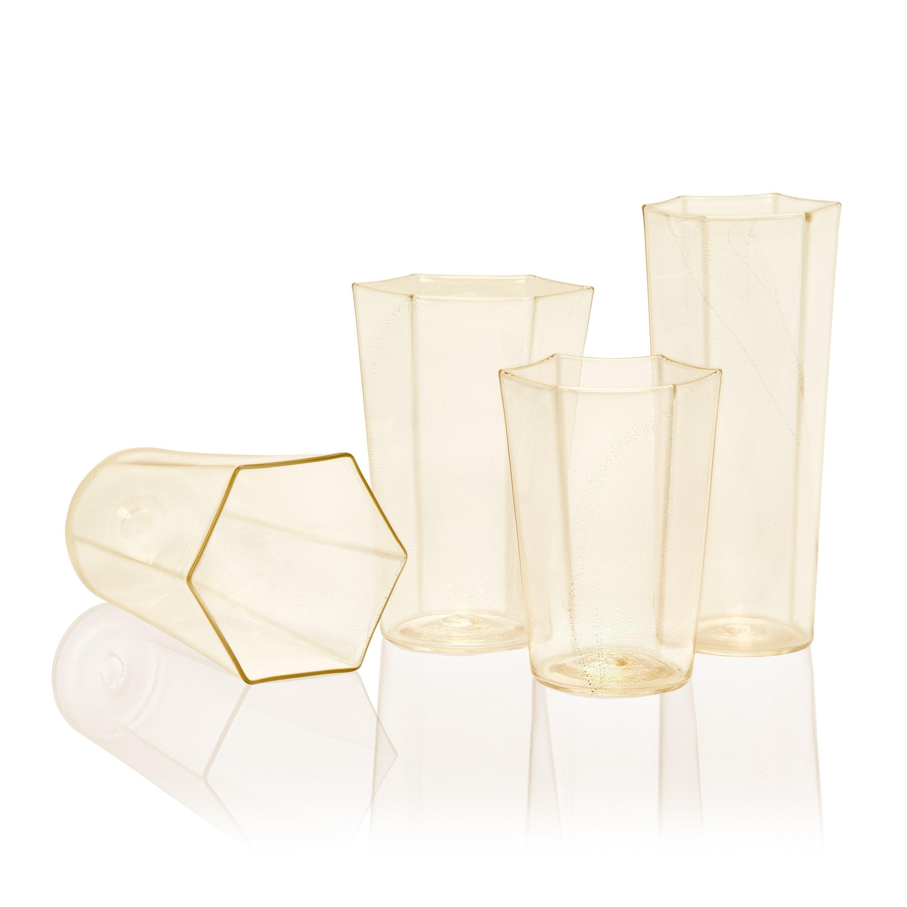 Premium Hexagonal Wine Glass Set - 24K Gold Plated Stemware for Red & White Wine - Perfect for Dinner Parties, Weddings & Home Decor