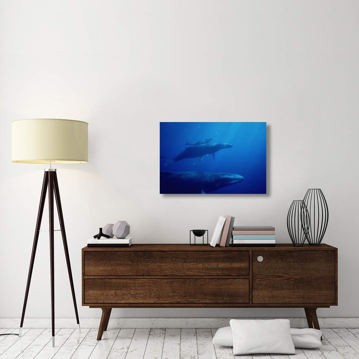 Humpback Whale Mother and Calf Canvas Art Print - 36x24 Inch Ocean Wildlife Wall Decor - Perfect for Beach House, Living Room or Office