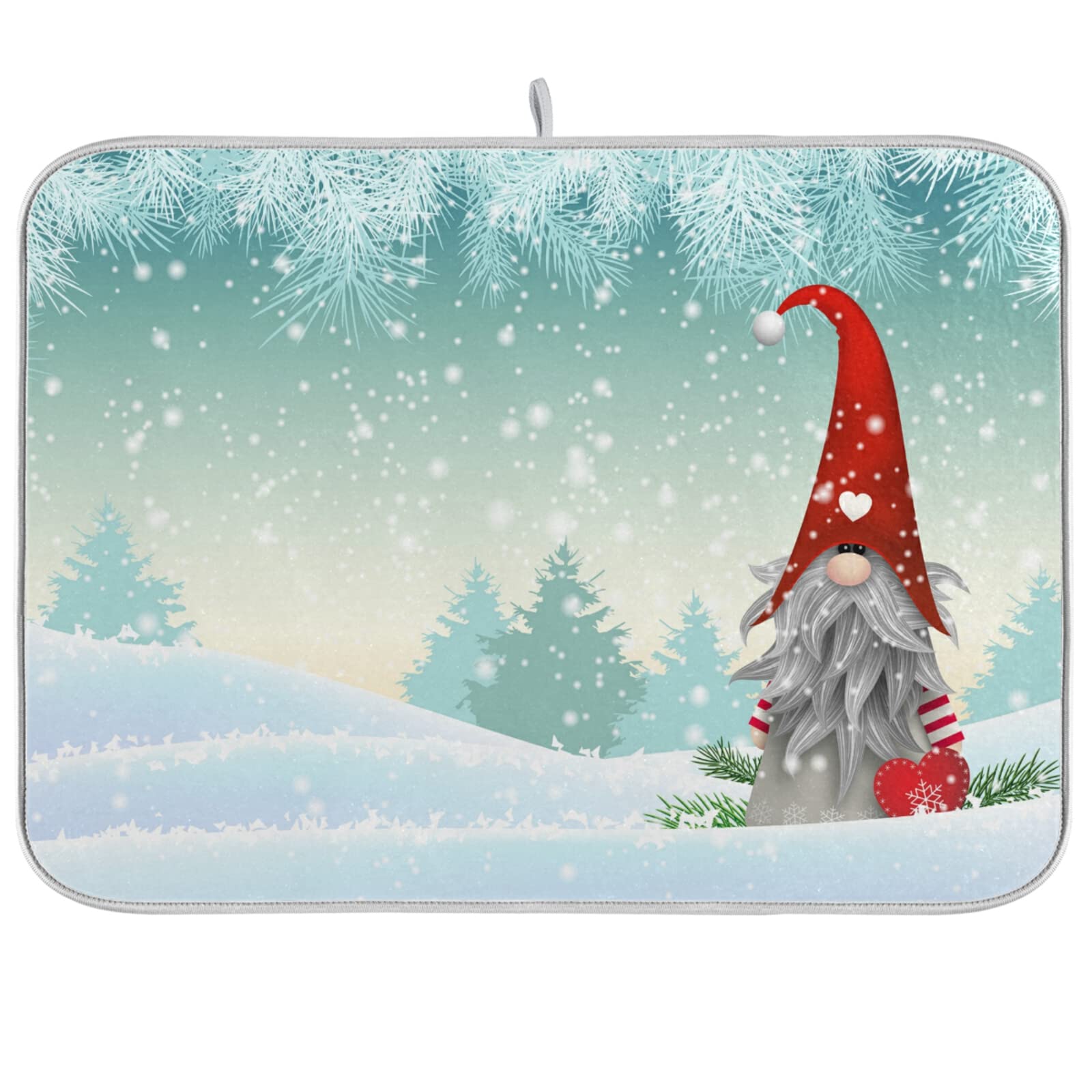 Christmas Gnome Dish Drying Mat 16x18 - Absorbent Fast Dry Kitchen Accessory for Holiday Decor