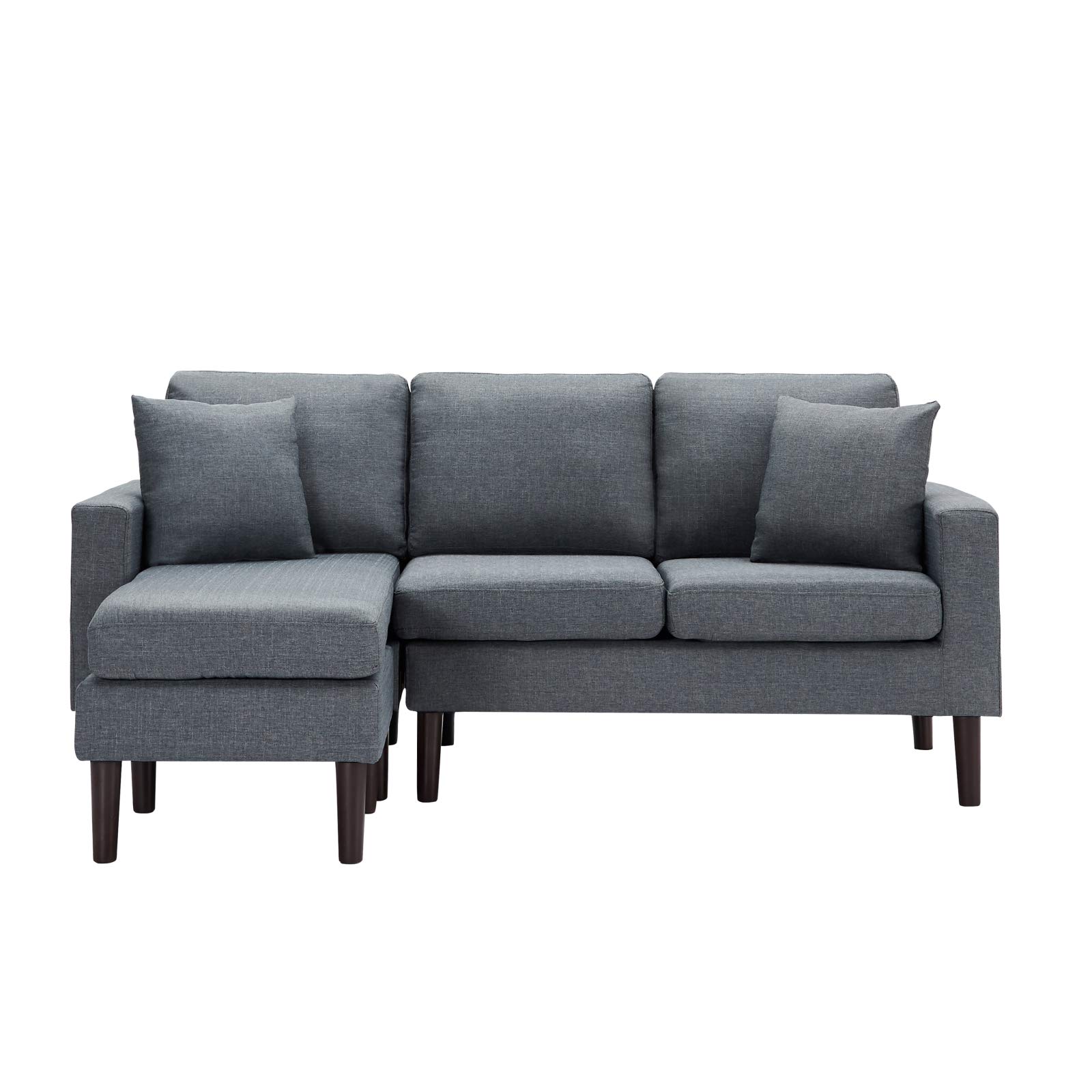 BeautyOL 3-Seater Sectional Sofa with 2 Pillows - Dark Gray Modern L-Shaped Couch for Living Room, Apartment & Small Spaces