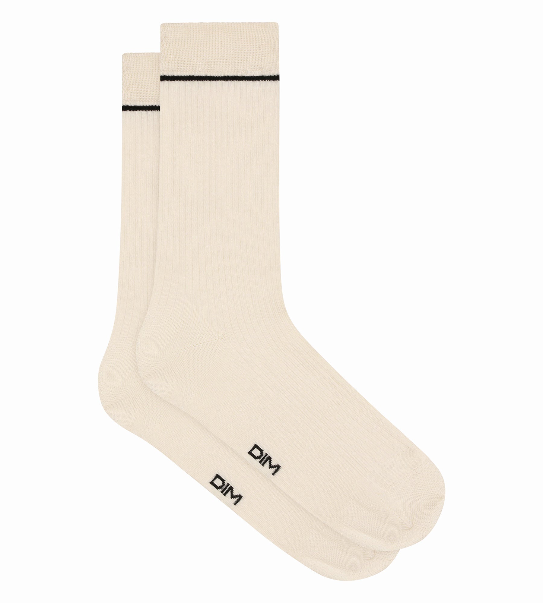 Dim Icons Cream Ribbed Cotton Unisex Socks with Black Stripe - Comfortable & Stylish for Everyday Wear, Work, and Casual Outfits