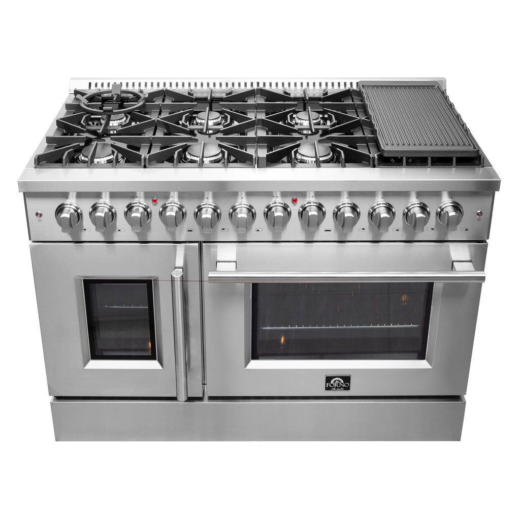 Forno Galiano 48-Inch Freestanding Dual Fuel Range - 6.58 cu. ft. Capacity, Gas Stove & Electric Oven, Left Swing Door, Stainless Steel (FFSGS6356 48) - Perfect for Modern Kitchens & Home Chefs