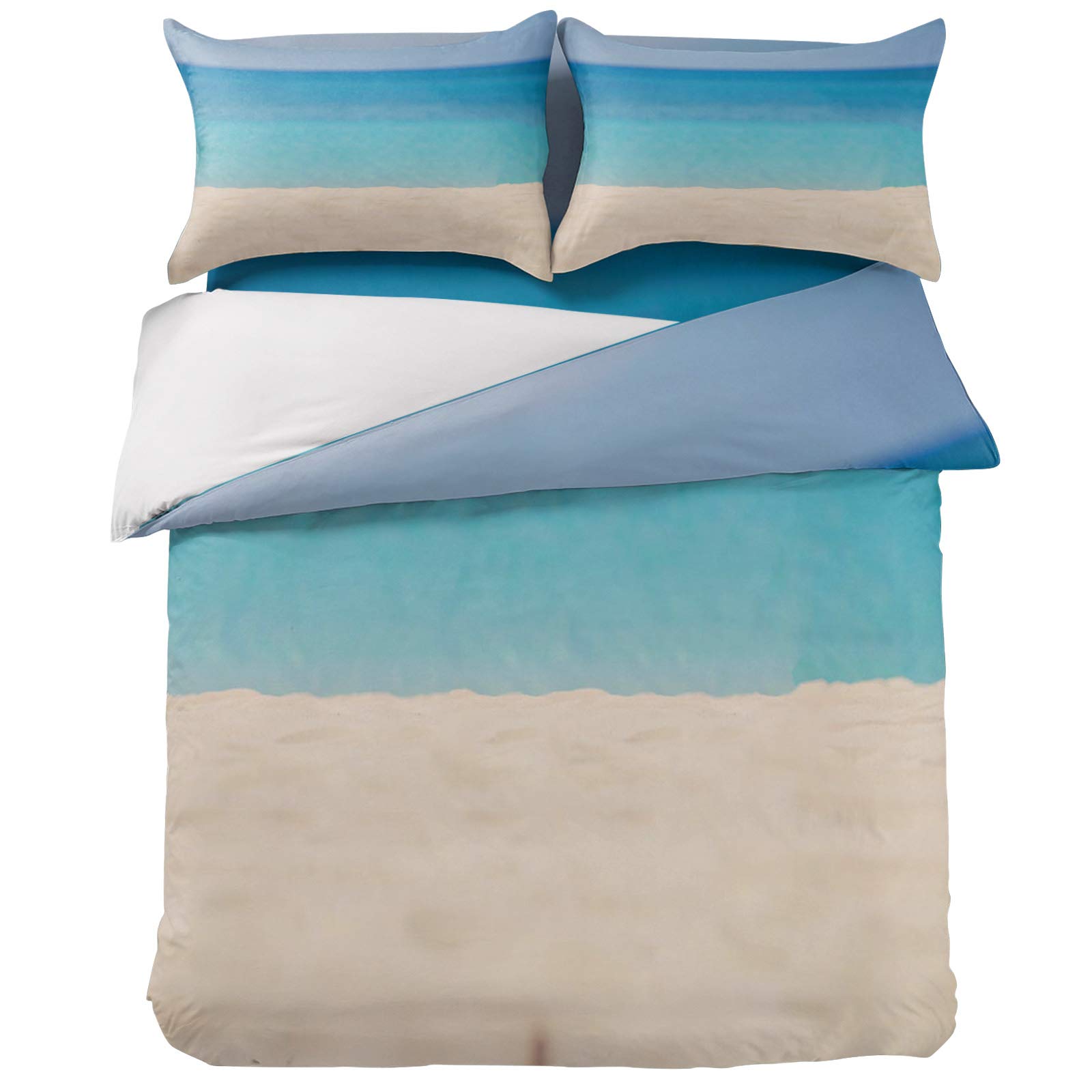 4 Pieces California King Duvet Cover Set - Blue Clear Sea & Beach Luxury Soft Bedding, Quilt Cover & Decorative Pillowcases | Summer Coastal Decor for Master Bedroom & Guest Room