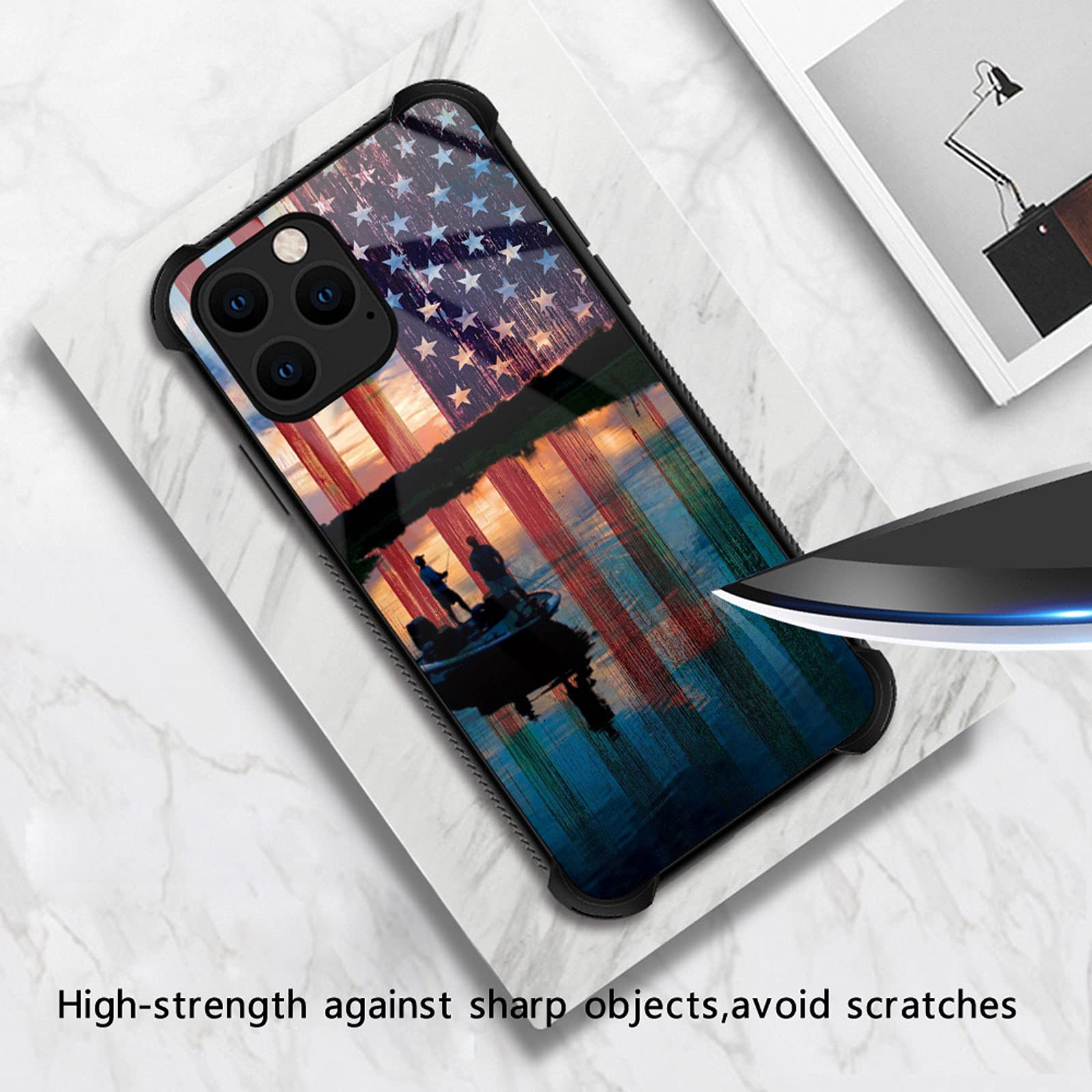 CARLOCA iPhone 13 Pro Case - USA Flag Fishing Design, Shockproof Anti-Scratch Protective Cover with Drop Protection | Perfect for Outdoor Activities, Fishing Trips & Patriotic Style