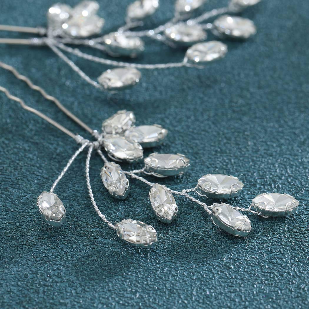 Easedaily Silver Rhinestone Crystal Bridal Hair Pins - Wedding Hair Accessories for Women & Girls (Pack of 2) - Perfect for Bridal Shower, Prom & Formal Events