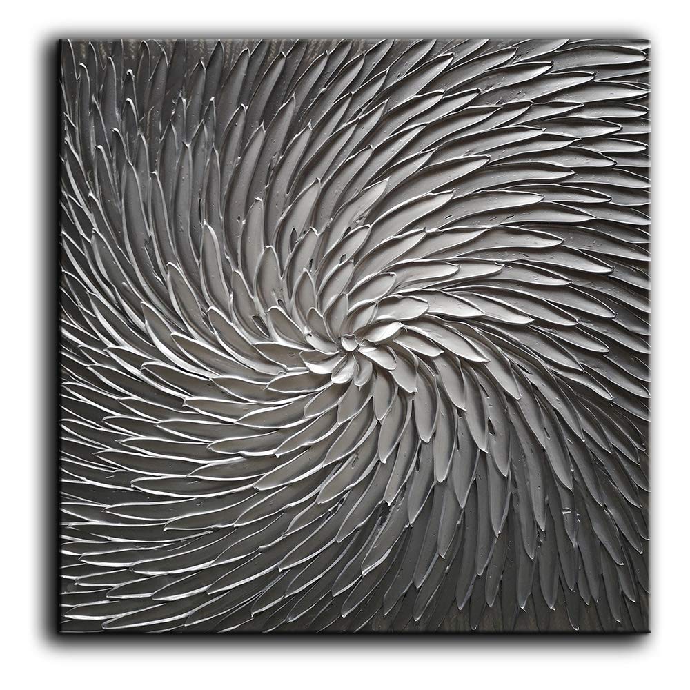 YaSheng Art - 30x30 Inch Large Abstract Oil Painting on Canvas, Silver Gray Gradient Modern Wall Art for Living Room & Bedroom | Handmade Home Decor, Ready to Hang | Perfect for Contemporary Spaces & Office Decor